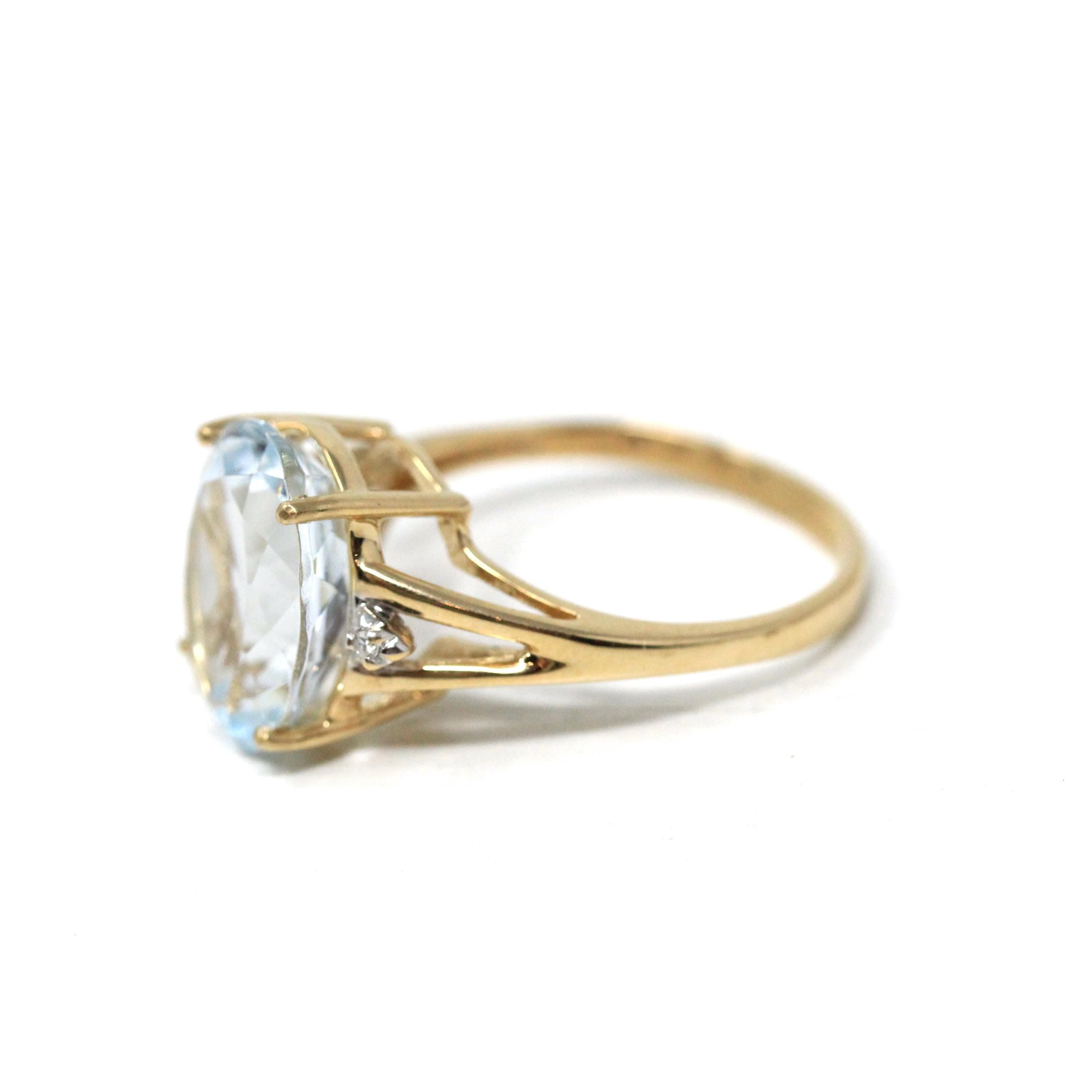 Aquamarine & Diamond Ring - Modern 10k Yellow Gold Oval Faceted 2.40 CT Blue Gem - Estate Circa 2000's Era Size 8 1/2 Statement Fine Jewelry
