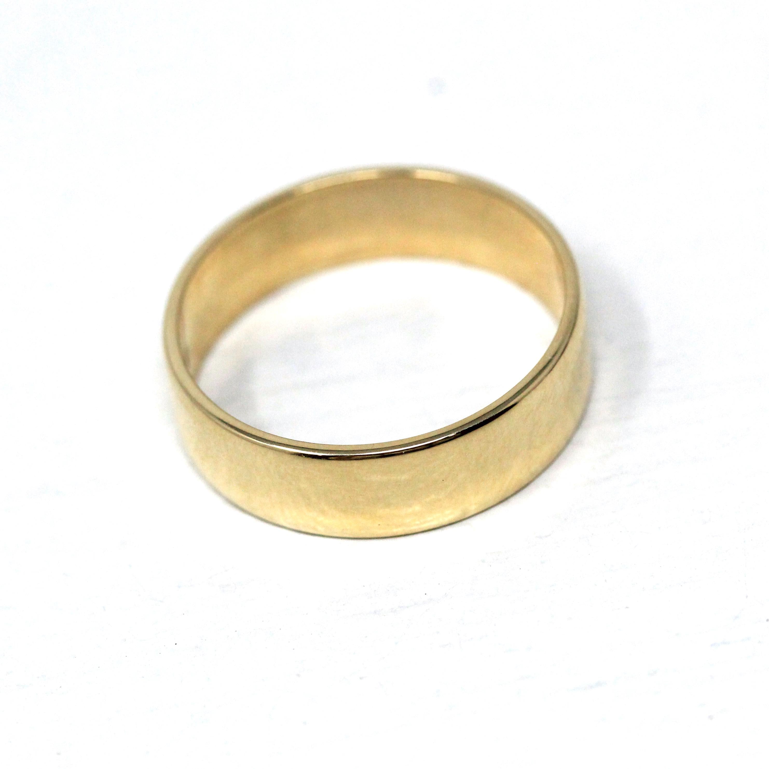 Wide Cigar Band - Vintage 9k Yellow Gold London England UK - Circa 1970s Era Size 8 3/4 English Hallmarks 1979 Fine Minimalist 70s Jewelry