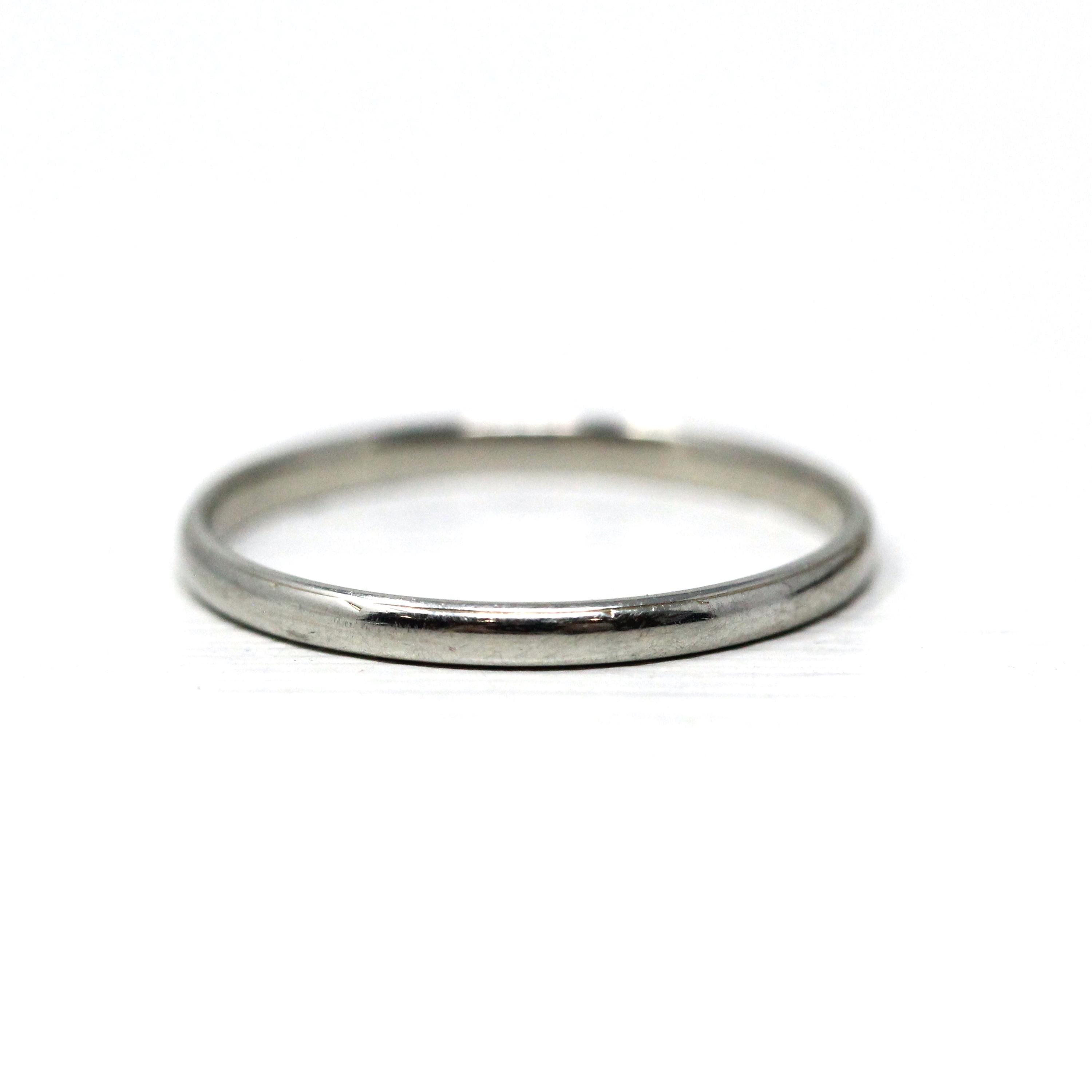 Dated 1927 Band - Art Deco 19k White Gold Hand Engraved Inscribed Wedding Ring - Antique Size 7 Circa 1920s Stacking Unisex Fine 20s Jewelry