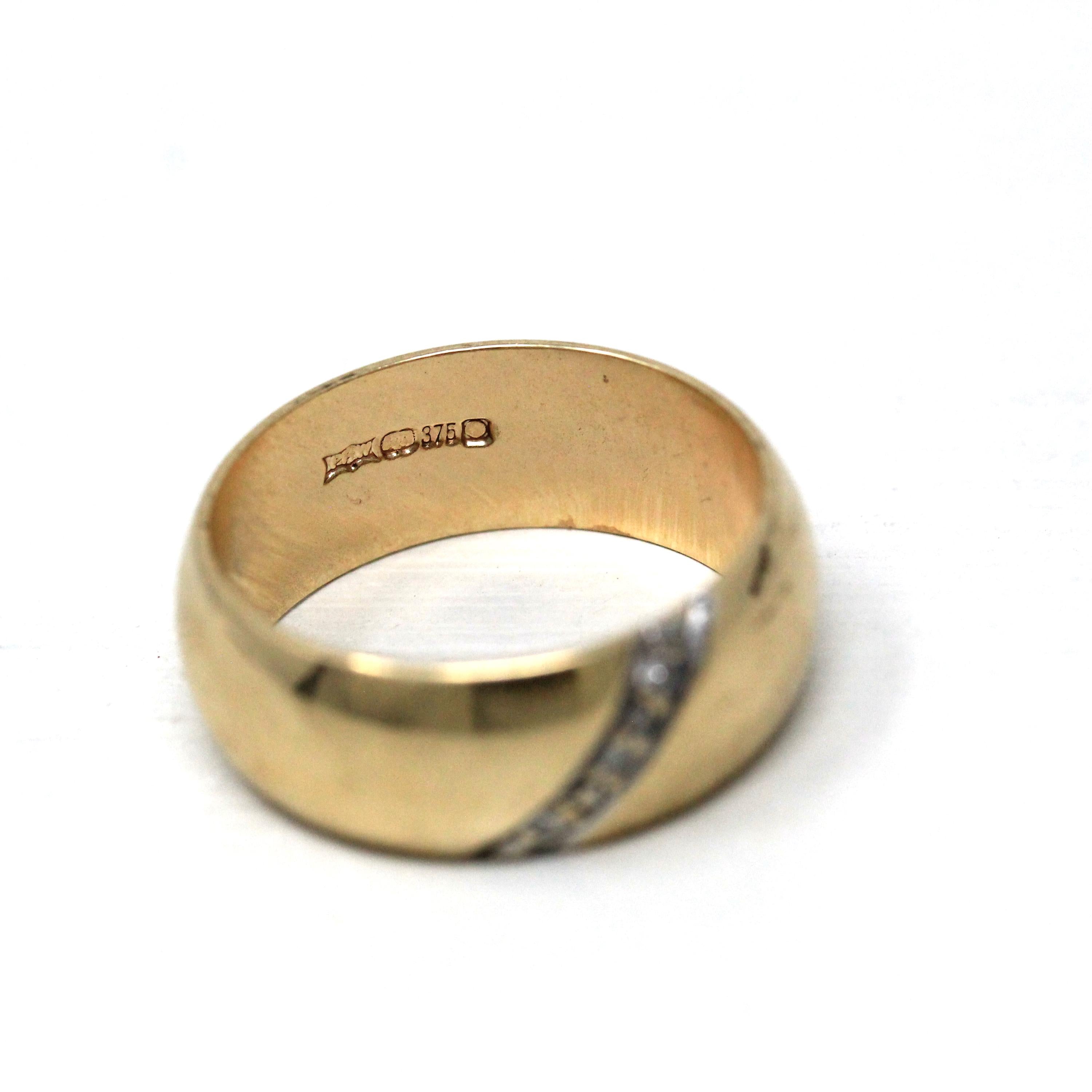 Vintage Diamond Band - Modern 9k Yellow Gold Natural Diamond Diagonal Statement - Size 5 3/4 Circa 1990s Fine Unisex Stacking Bridal Jewelry