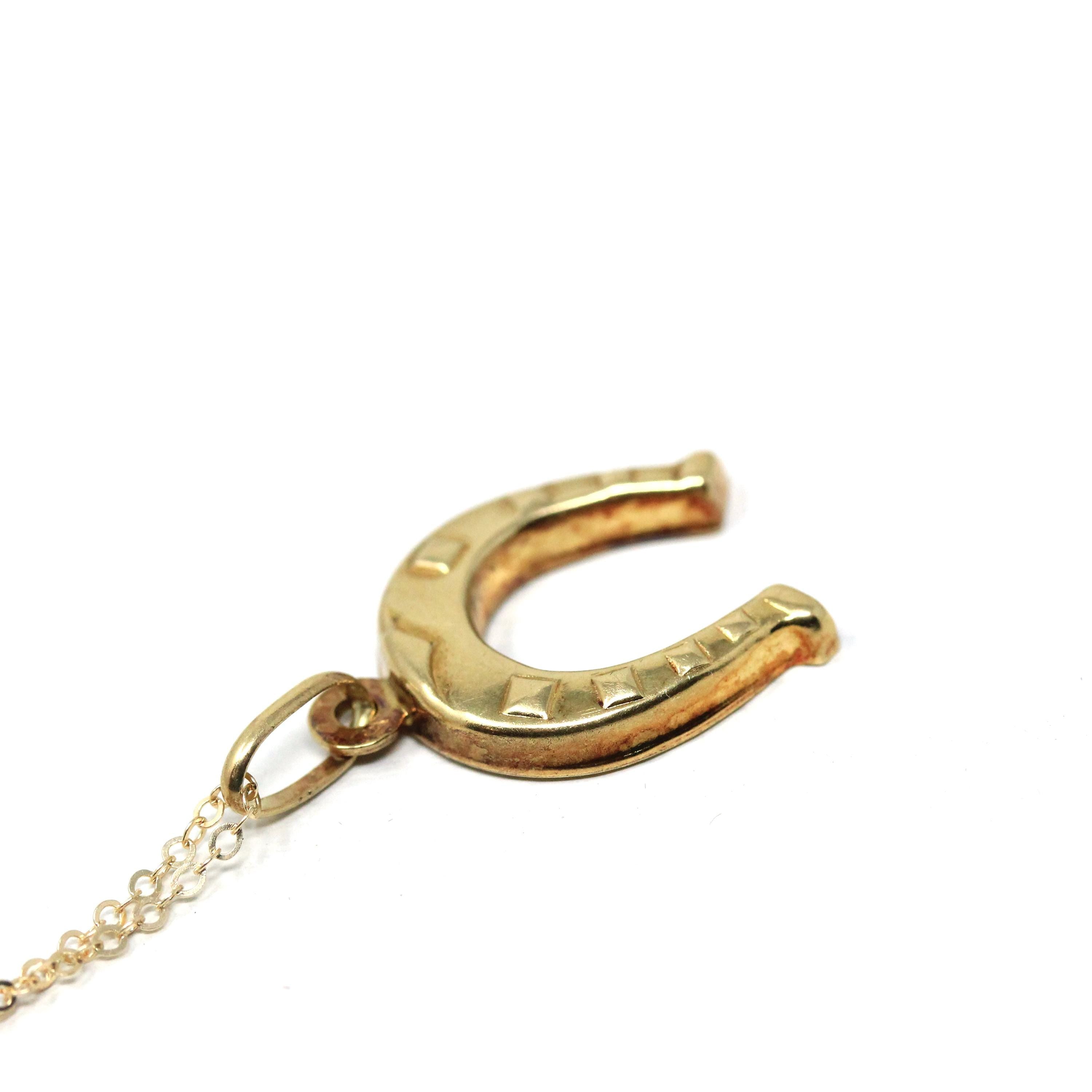 Vintage Horseshoe Pendant - Retro 18k Yellow Gold Pendant Nail Studded Necklace - Circa 1970s Era Good Luck Equestrian Horse Fine Jewelry