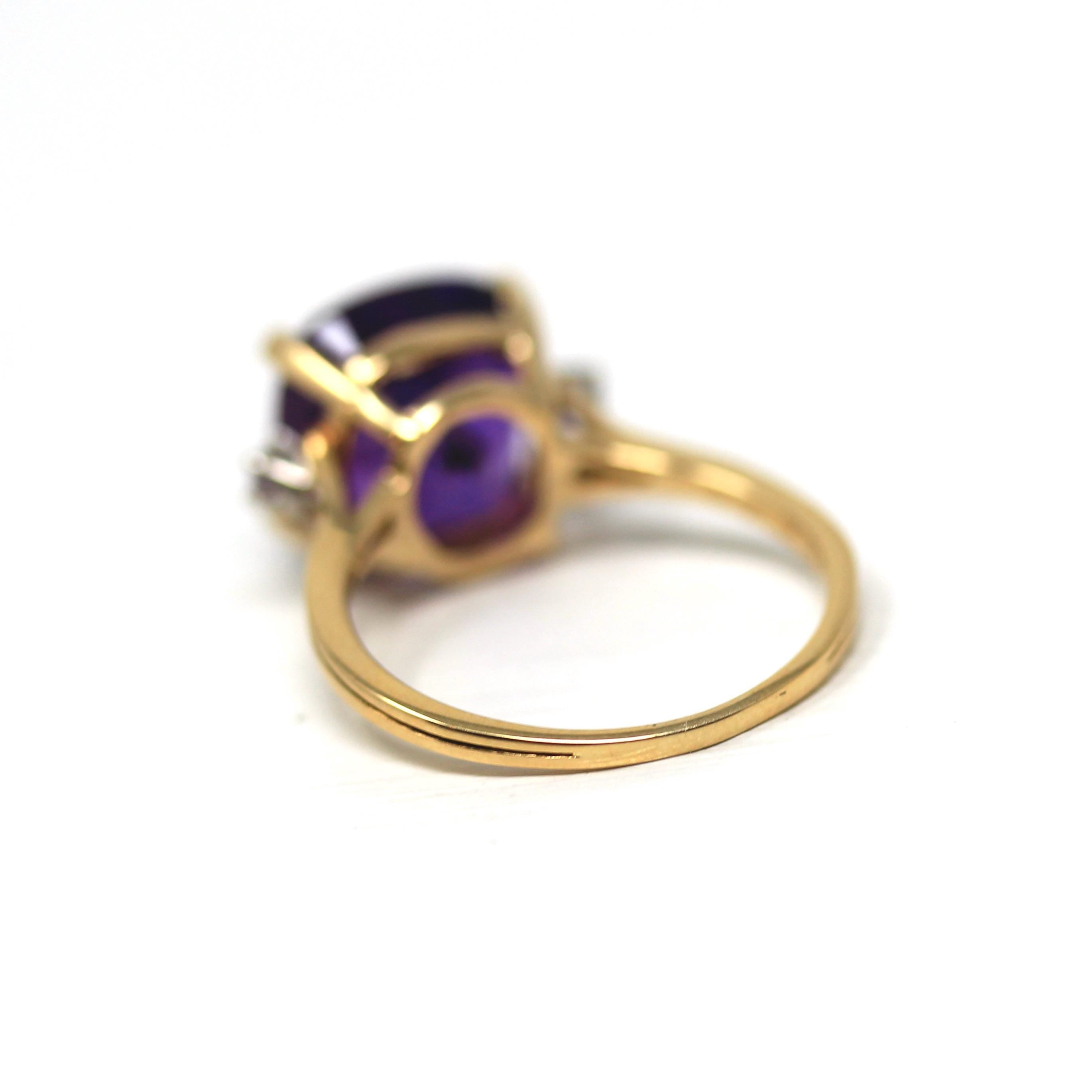 Amethyst & Diamond Ring - Estate 18k Yellow Gold Purple 6.19 CT Gem - Modern Circa 1980s Era Size 7 3/4 February Birthstone Fine Jewelry