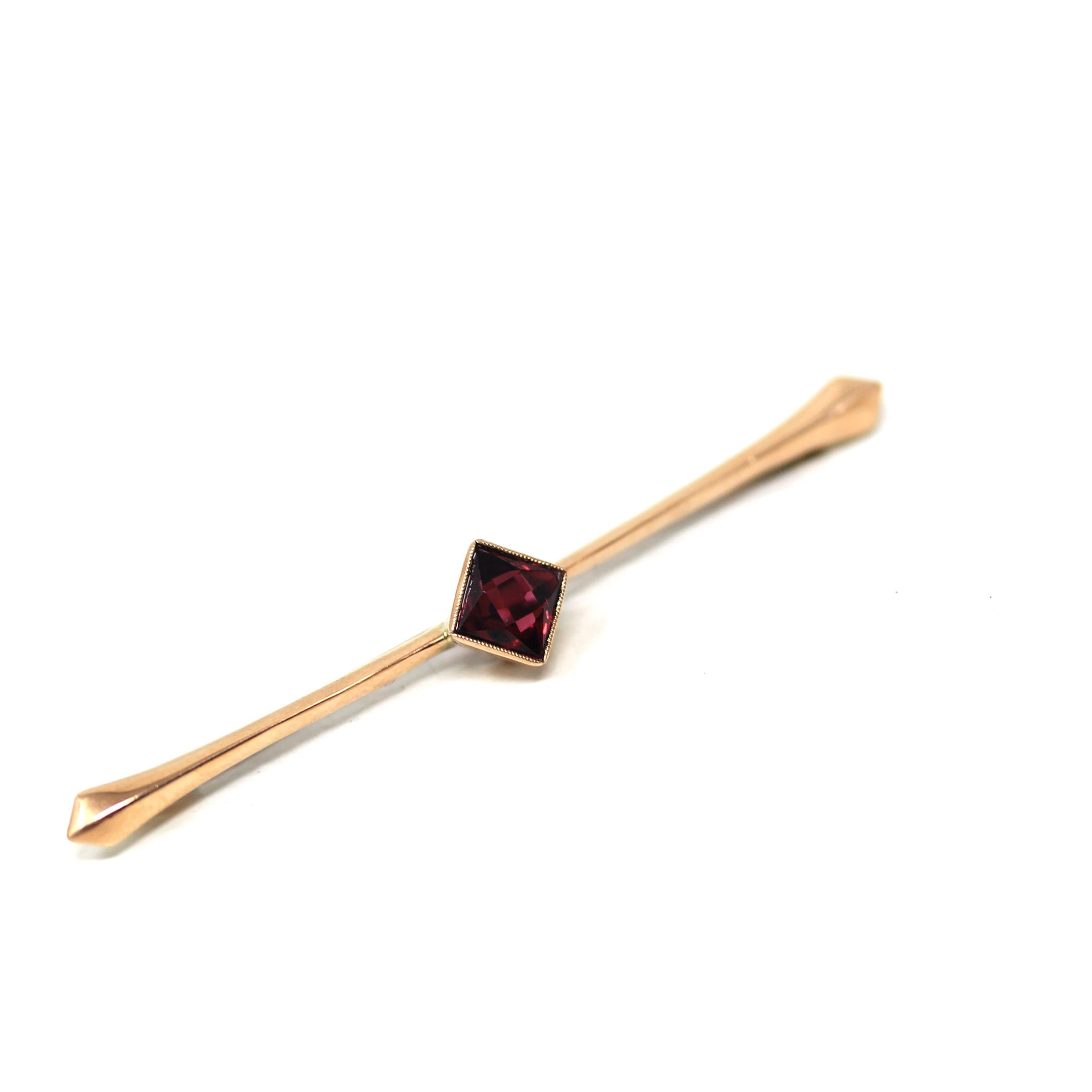 Antique Garnet Brooch - Edwardian 9k Yellow Gold Statement Natural Rhodolite Bar Pin - Circa 1910s Fine January Birthstone Fashion Jewelry