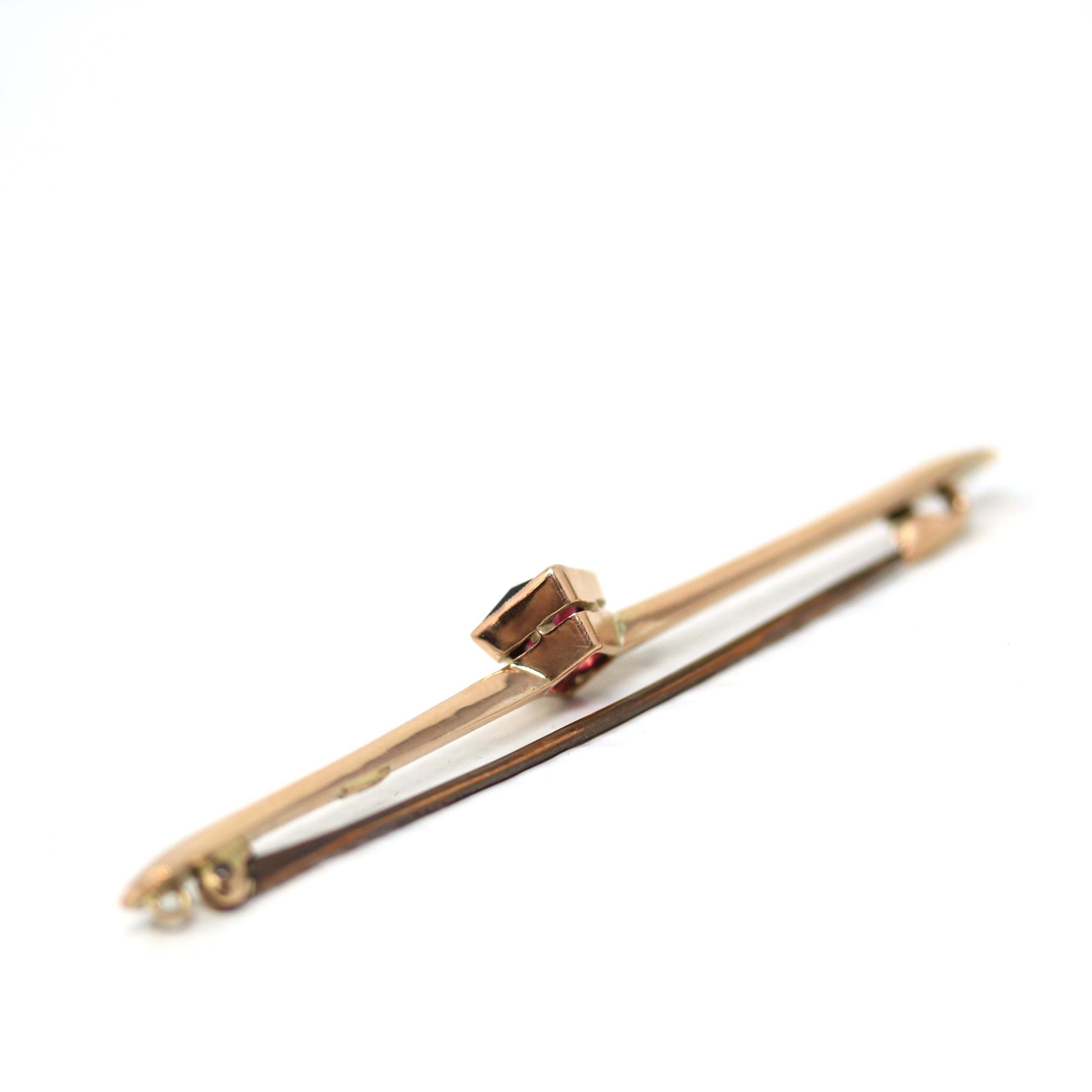Antique Garnet Brooch - Edwardian 9k Yellow Gold Statement Natural Rhodolite Bar Pin - Circa 1910s Fine January Birthstone Fashion Jewelry