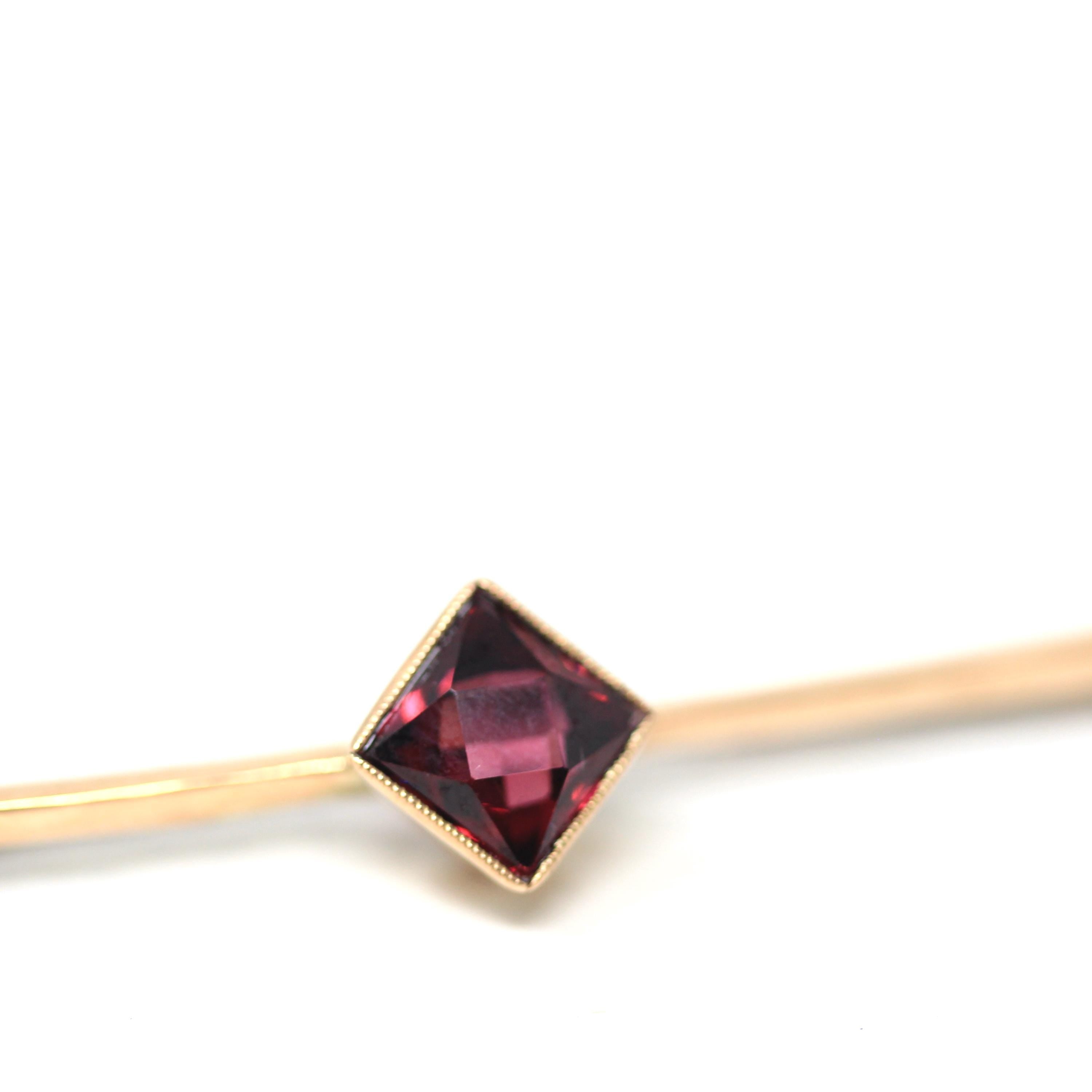 Antique Garnet Brooch - Edwardian 9k Yellow Gold Statement Natural Rhodolite Bar Pin - Circa 1910s Fine January Birthstone Fashion Jewelry