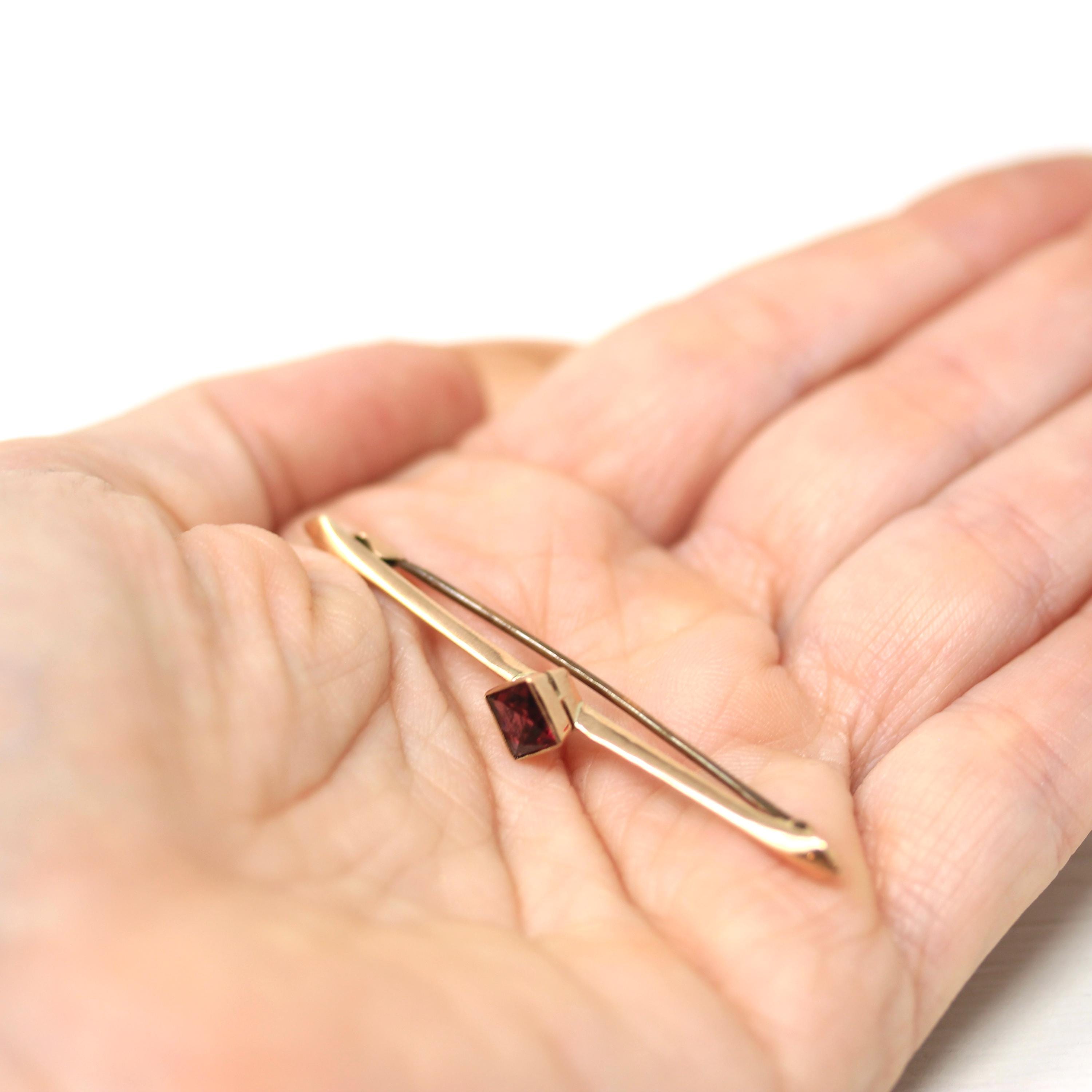 Antique Garnet Brooch - Edwardian 9k Yellow Gold Statement Natural Rhodolite Bar Pin - Circa 1910s Fine January Birthstone Fashion Jewelry