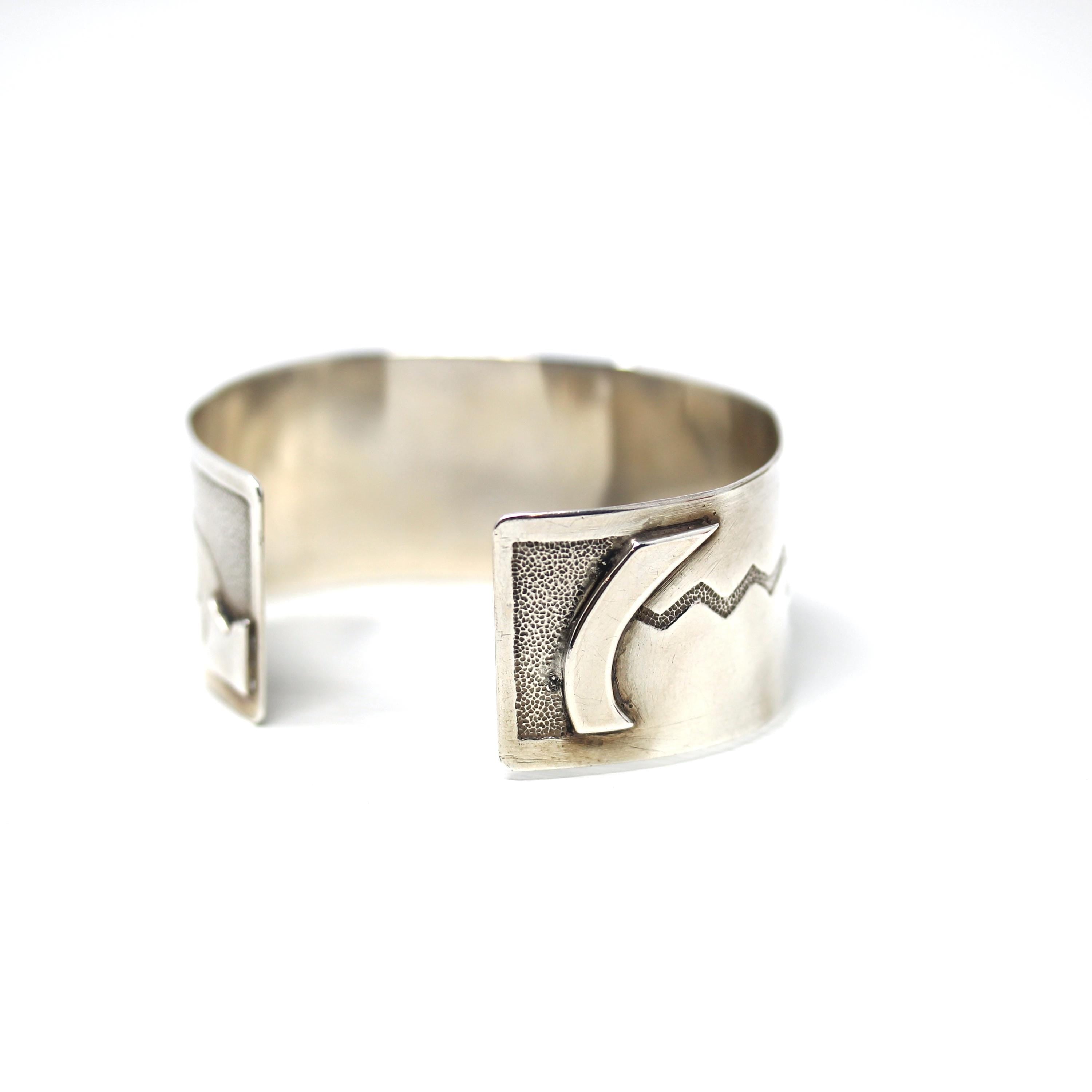 Vintage Geometric Cuff Bracelet - Retro Era Sterling Silver Modernist Style Abstract Statement Piece - Circa 60s Textured Funky Fine Jewelry