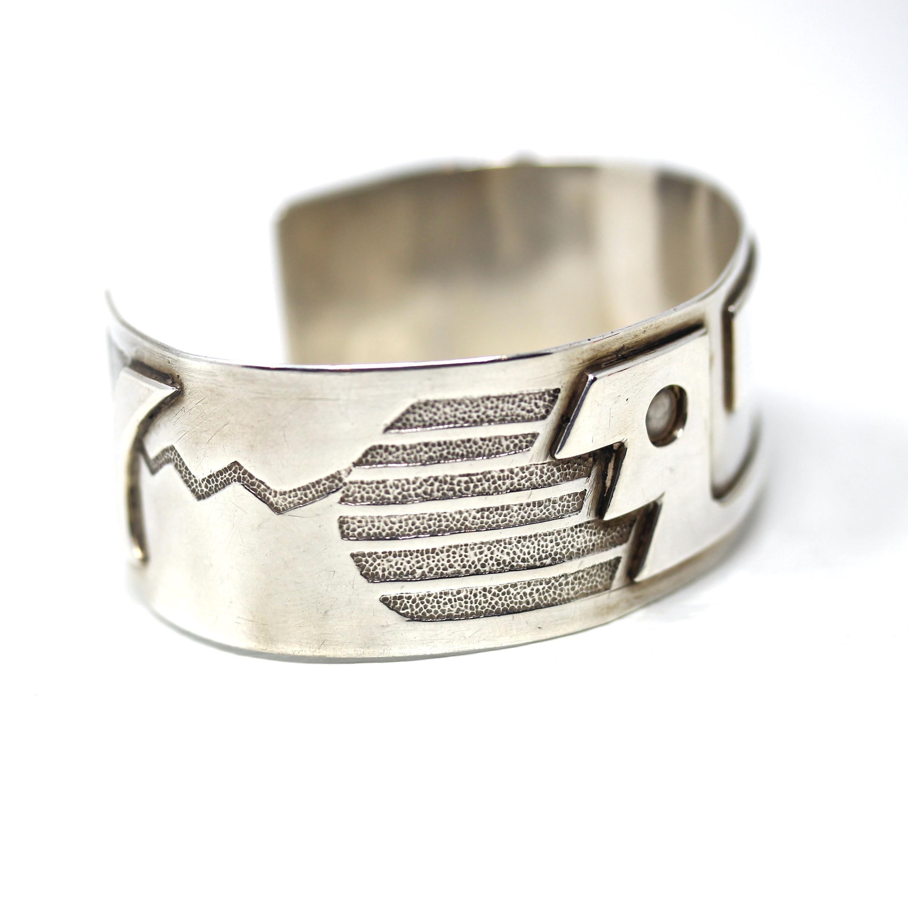 Vintage Geometric Cuff Bracelet - Retro Era Sterling Silver Modernist Style Abstract Statement Piece - Circa 60s Textured Funky Fine Jewelry