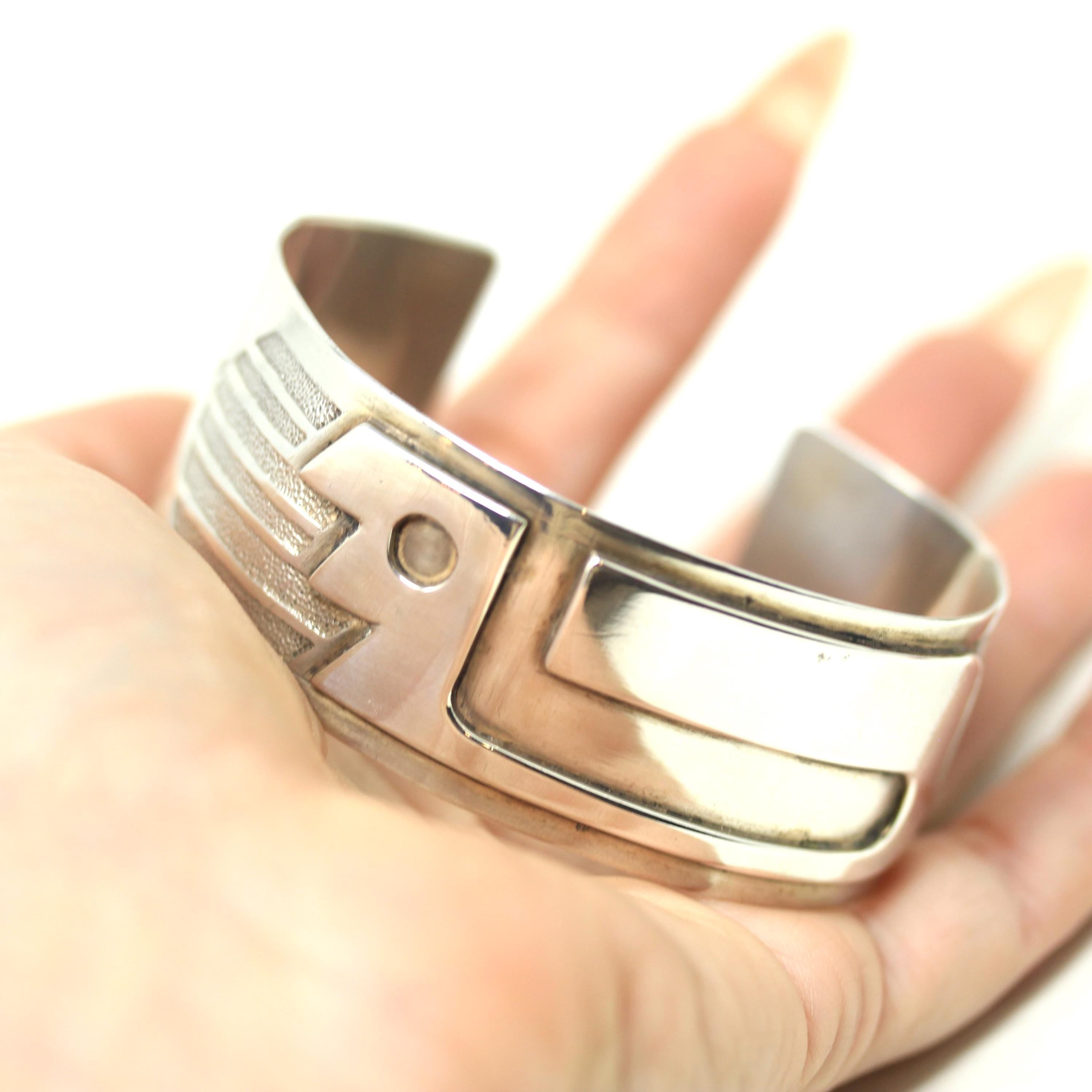 Vintage Geometric Cuff Bracelet - Retro Era Sterling Silver Modernist Style Abstract Statement Piece - Circa 60s Textured Funky Fine Jewelry