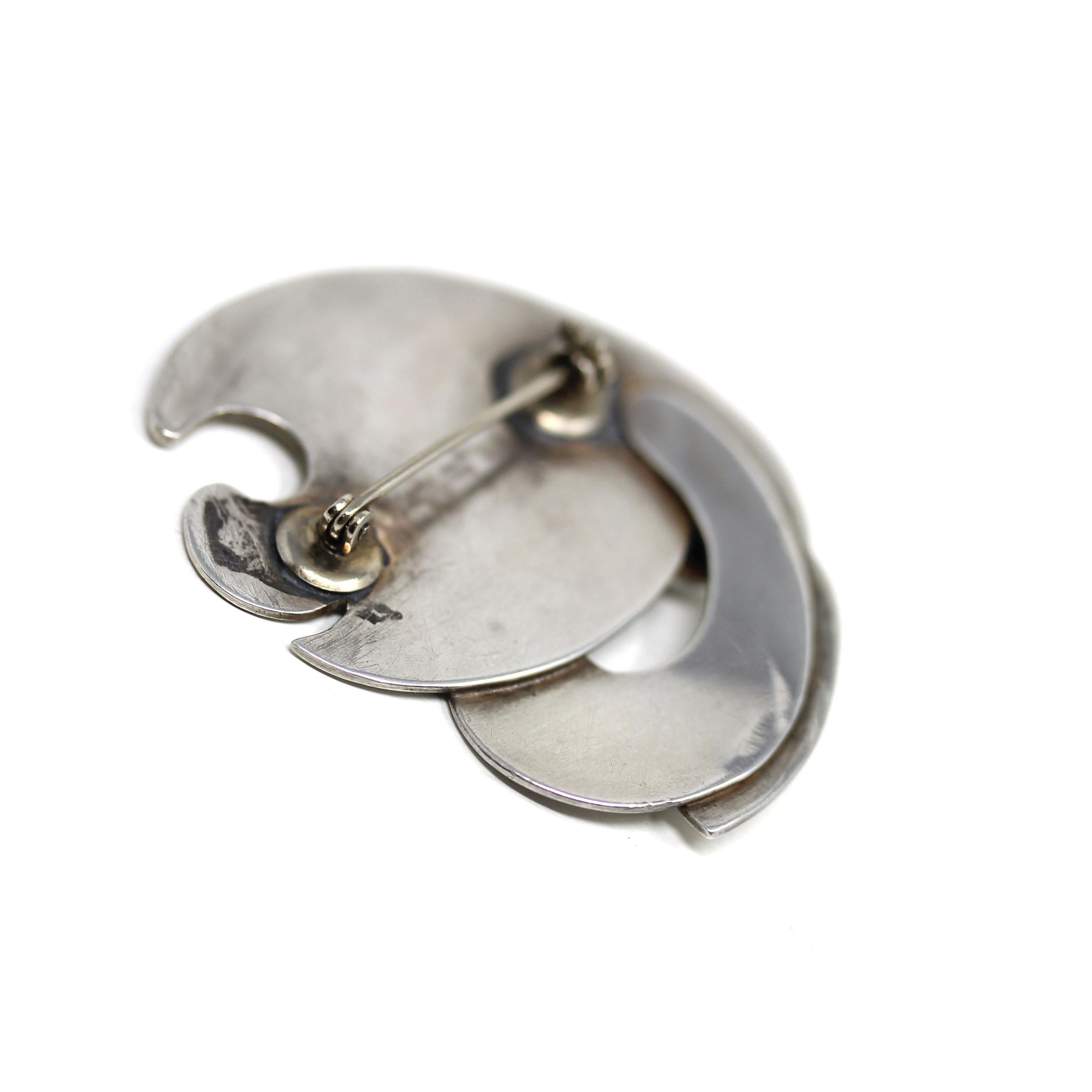 Vintage Modernist Brooch - Retro Era Sterling Silver Organic Funky Cutout Shapes Pin - Circa 1960s Handmade Fashion Statement Fine Jewelry