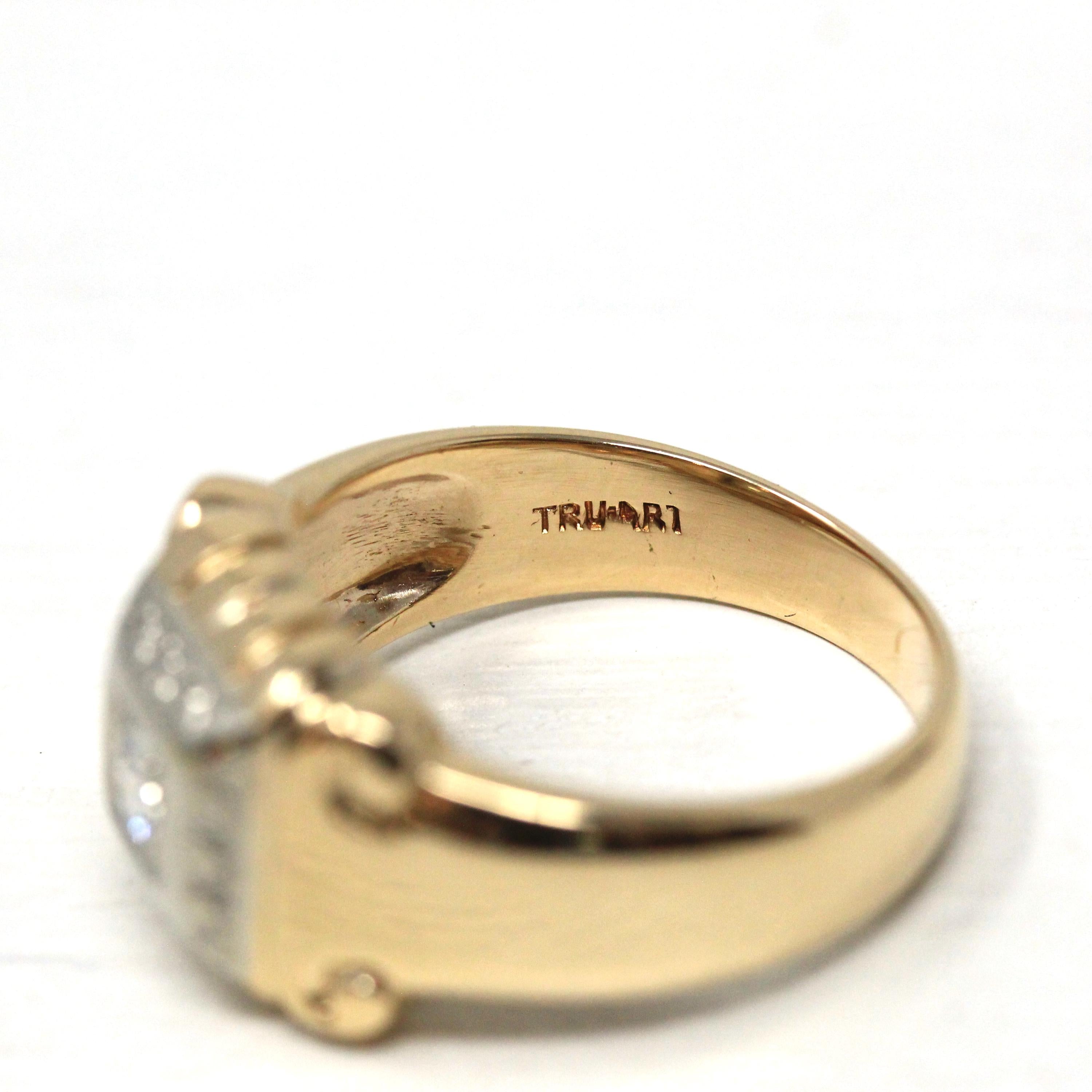 Vintage Diamond Ring - Retro 14k Yellow & White Gold .20 CT Unisex Men's Band - Circa 1940s Era Size 8 1/4 Two Tone Engagement Fine Jewelry