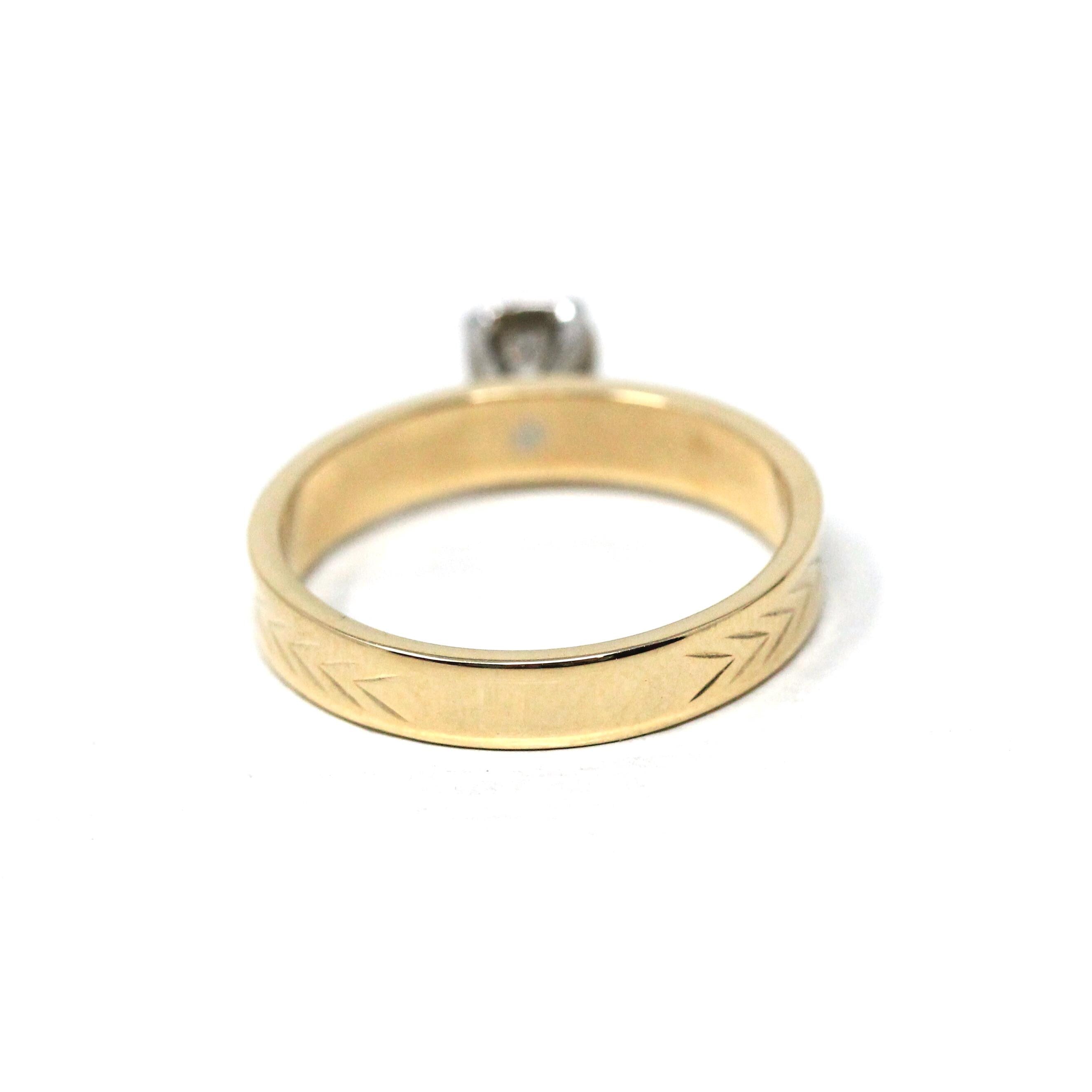 Vintage Diamond Ring - 14k Yellow & White Gold Round .17 CT Solitaire Engagement - Size 8 Retro Era 1990s Illusion Head Fine Wheat Jewelry