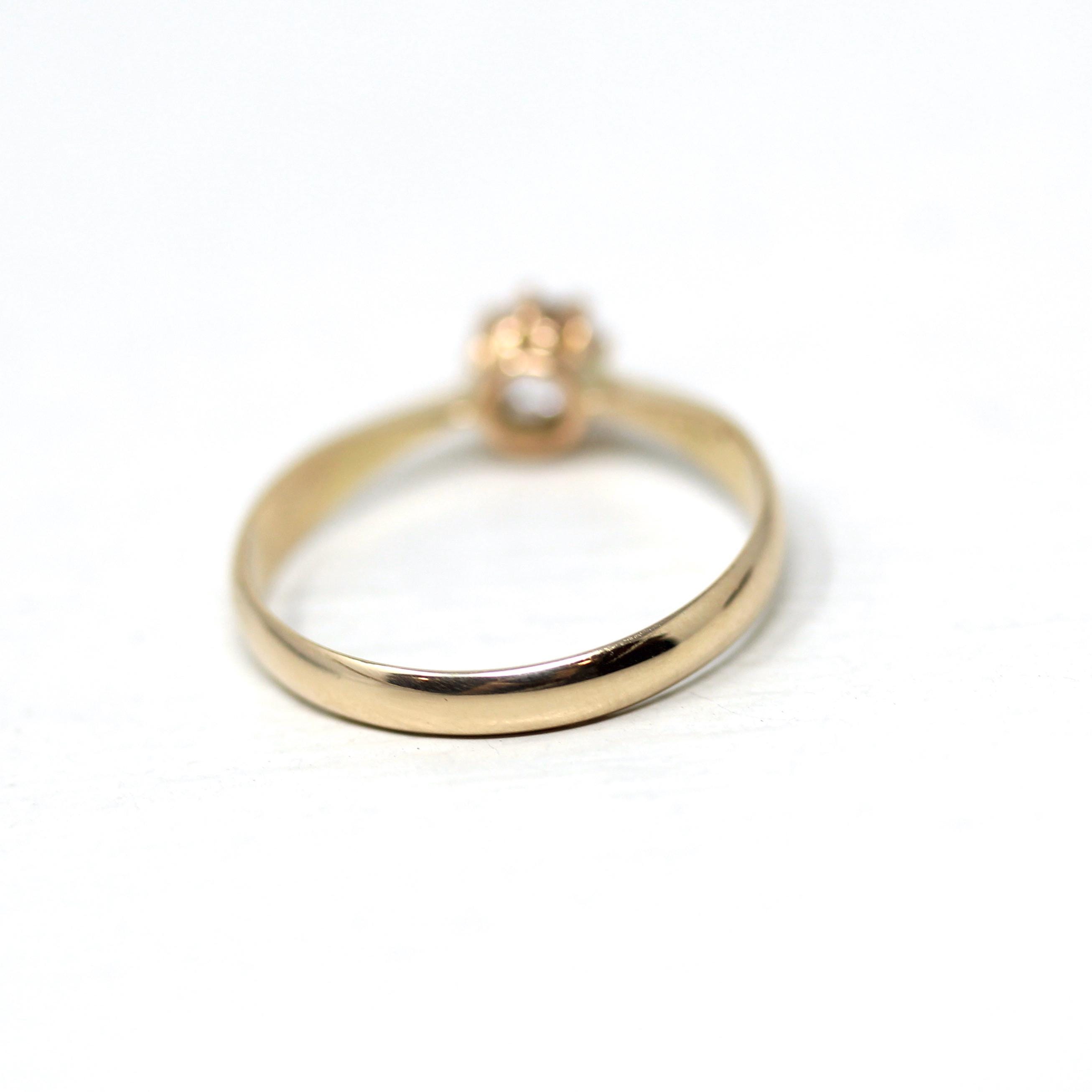 Antique Engagement Ring - Edwardian 10k Yellow Gold Created White Sapphire Solitaire - Vintage 1910s Era Size 8 Handmade Bridal Fine Jewelry