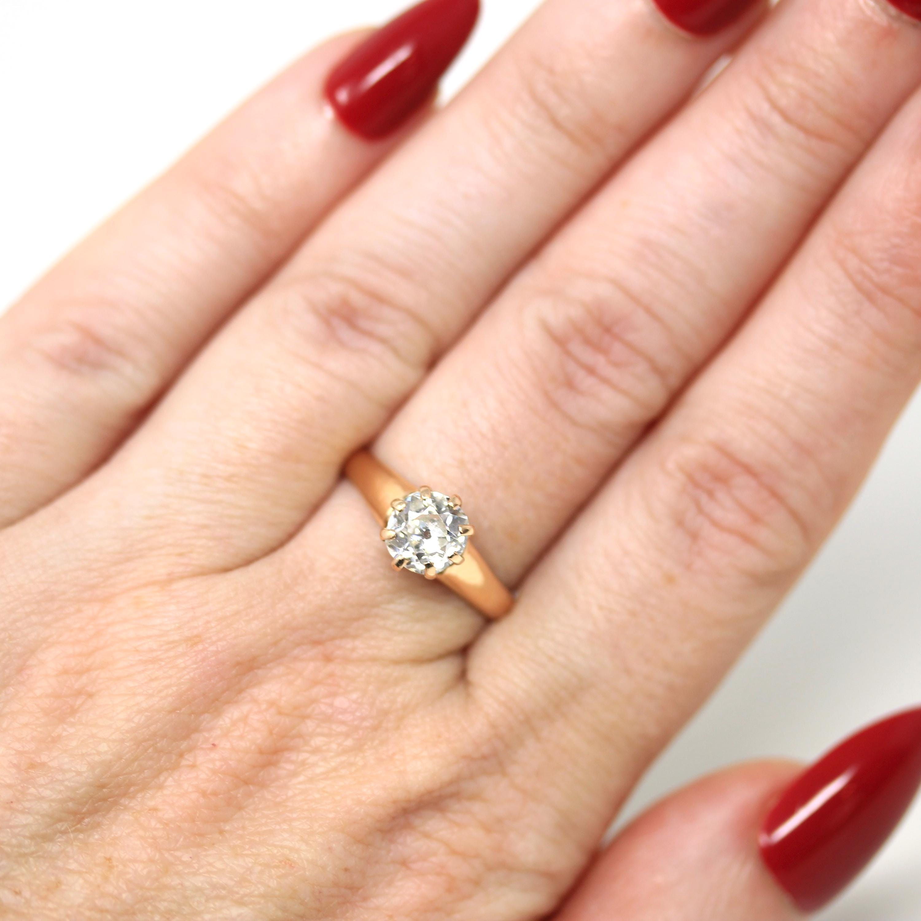 Victorian Diamond Ring - Antique 14k Rose Gold Old Mine Cut Natural Gemstone Engagement - Vintage Dated Sept 29 1887 Size 6 Fine Jewelry