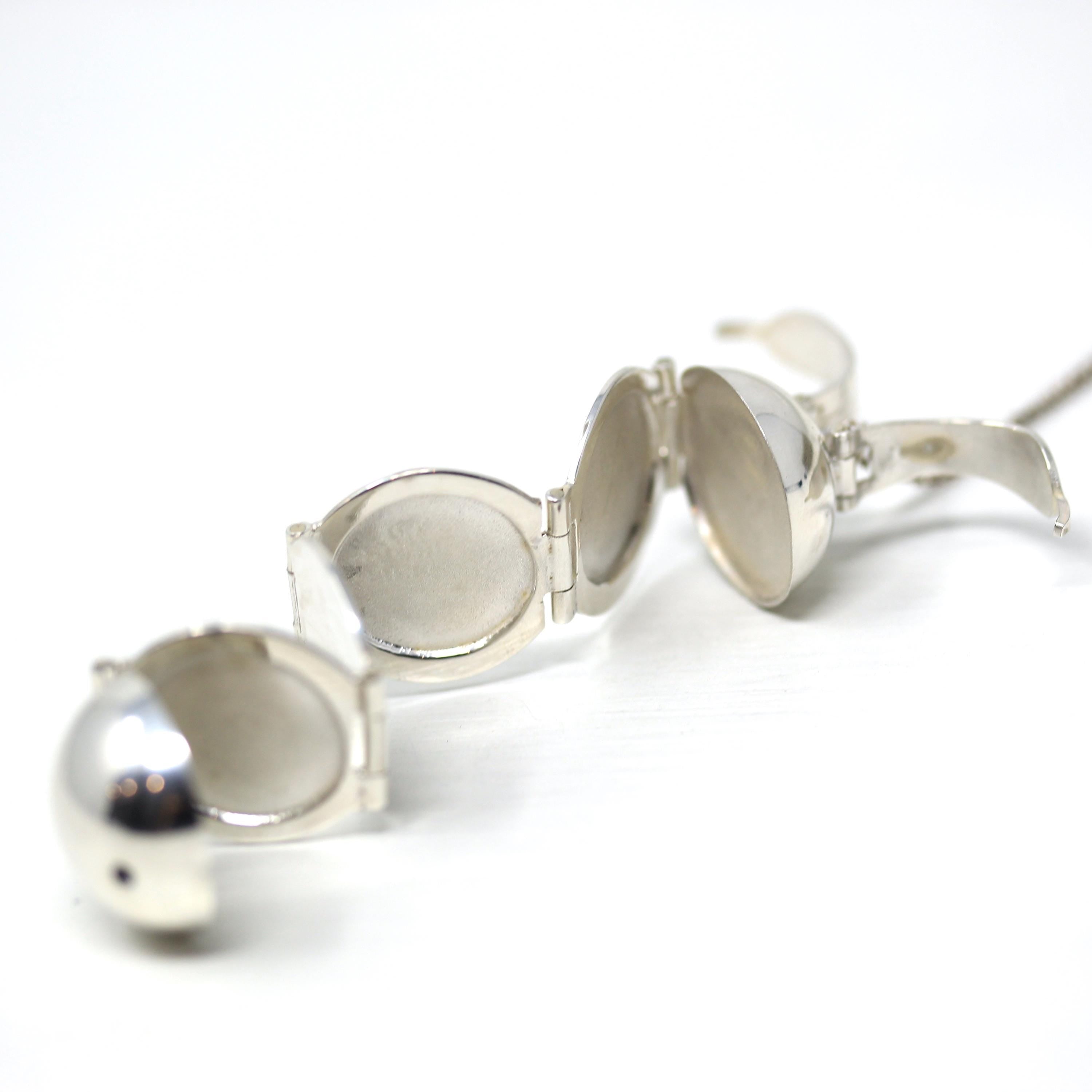 Estate Ball Locket - Modern Sterling Silver Expanding Globe Fob Necklace - Vintage Hinged Compartment Sphere Pendant Open Metal Orb Jewelry