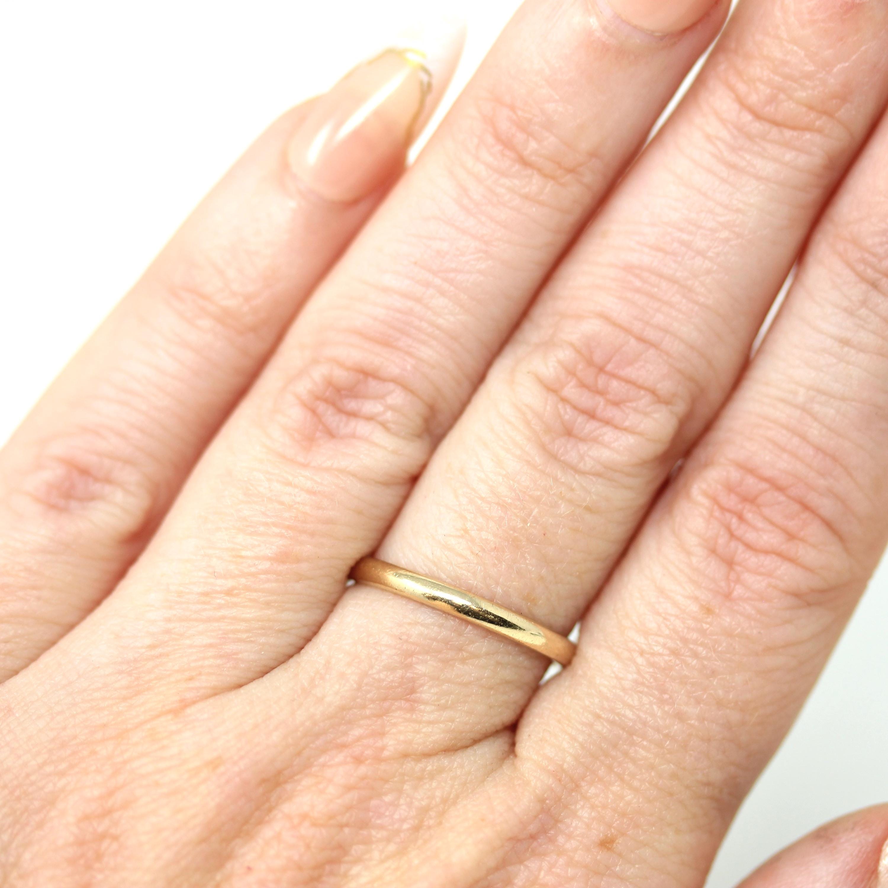 Retro Wedding Band -Vintage 14k Yellow Gold Plain Circa 1940s Ring - Size 6 Signed Art Carved J.R. Wood Bridal Stacking Fine 40s Era Jewelry