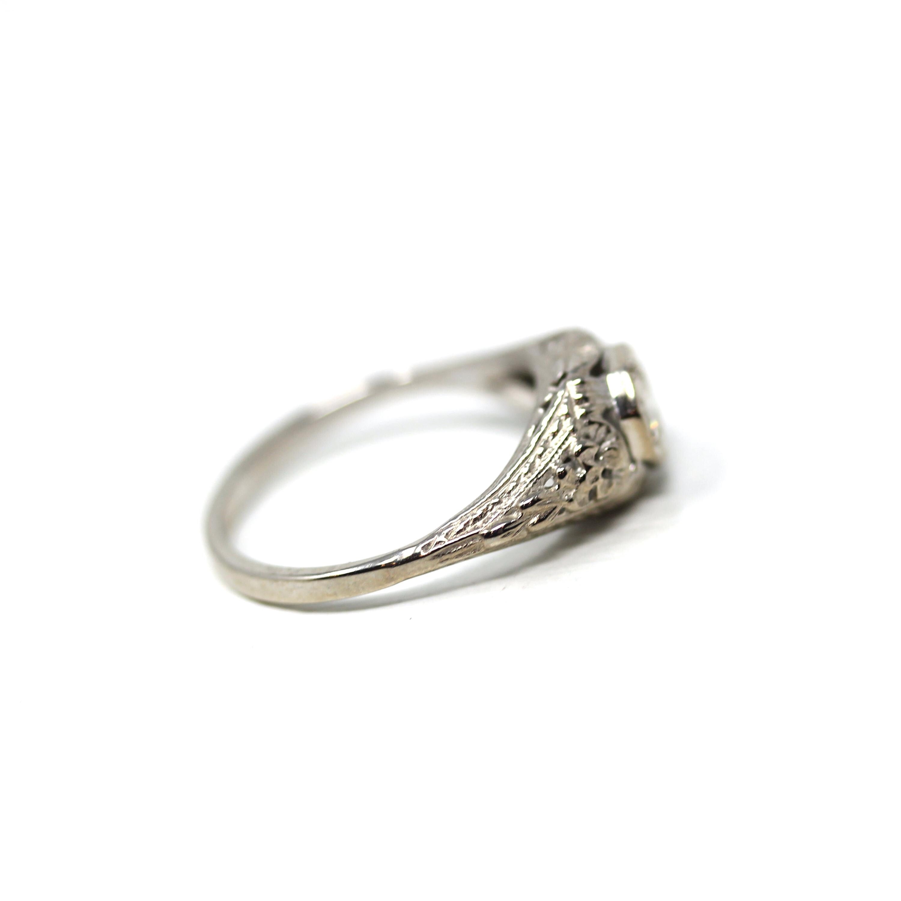 Vintage Engagement Ring - Art Deco Platinum Natural Genuine Diamond Wedding - Antique Circa 1920s Size 5 3/4 Bridal Filigree Fine Jewelry