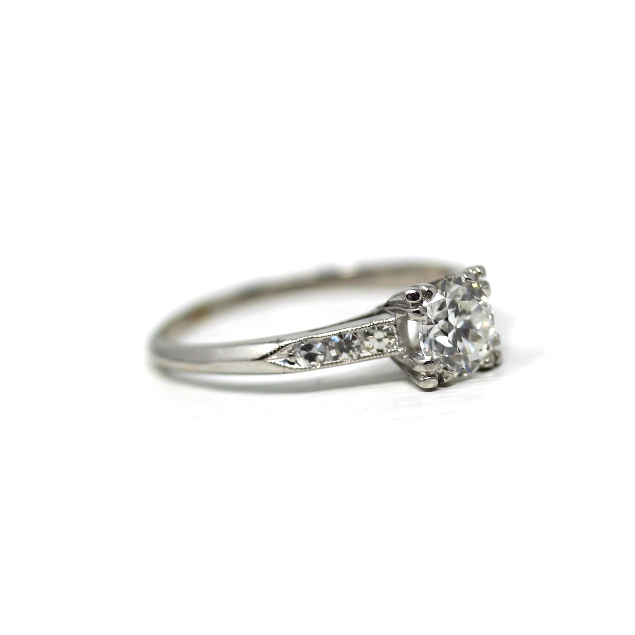 Vintage Engagement Ring - Platinum Old European Cut .89 CTW Natural Diamond - Size 7 Mid Century 1950s Era Fine Report Jewelry