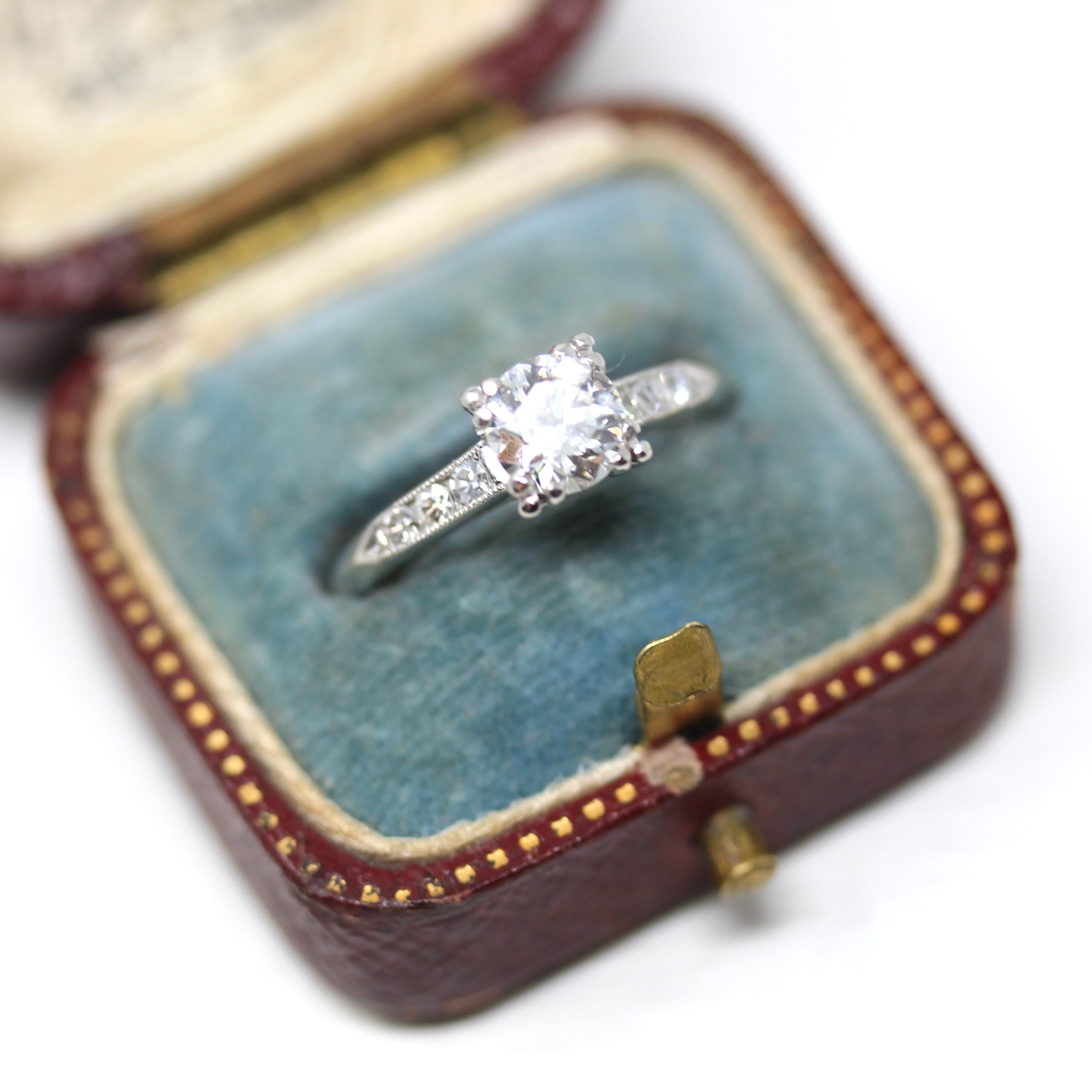 Vintage Engagement Ring - Platinum Old European Cut .89 CTW Natural Diamond - Size 7 Mid Century 1950s Era Fine Report Jewelry