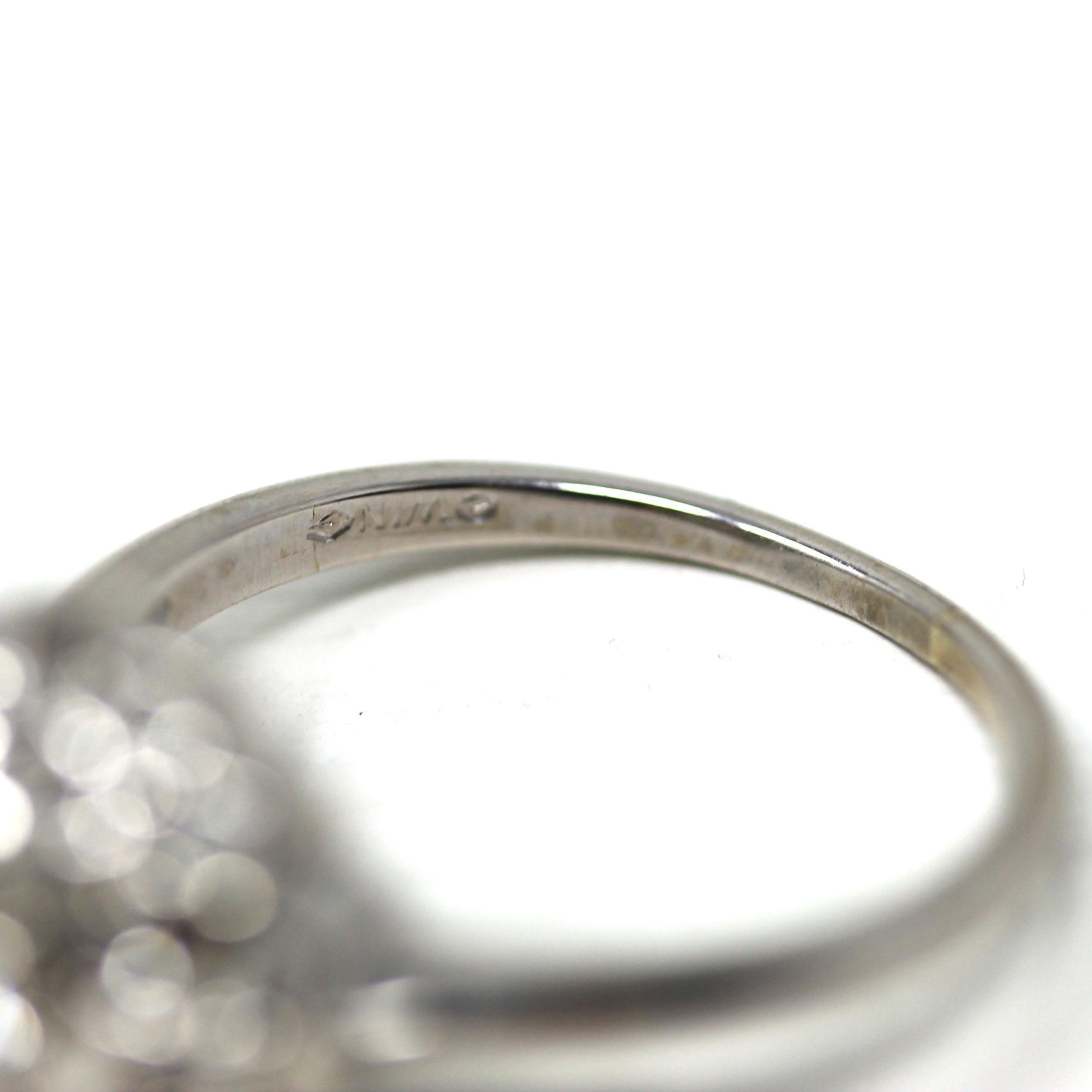 Diamond Cluster Ring - Mid Century 14k White Gold Genuine Natural Gemstones - Vintage Circa 1950s Size 7 Bridal Flower Halo Fine 50s Jewelry