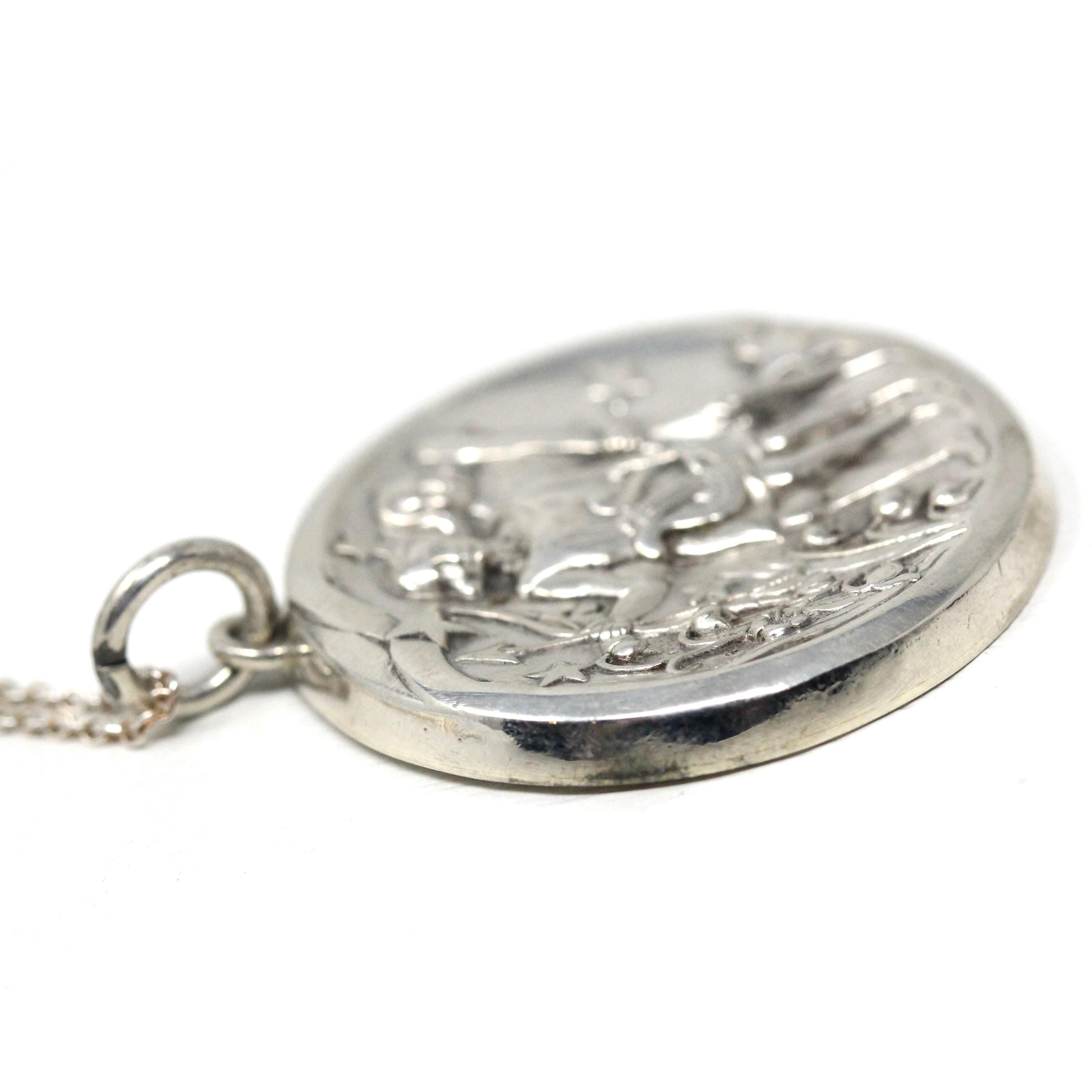 Vintage Gemini Pendant - Retro Era Sterling Silver Raised Hollow Design Twins Round Pendant - Circa 1960s Georg Jensen 306 Zodiac Jewelry