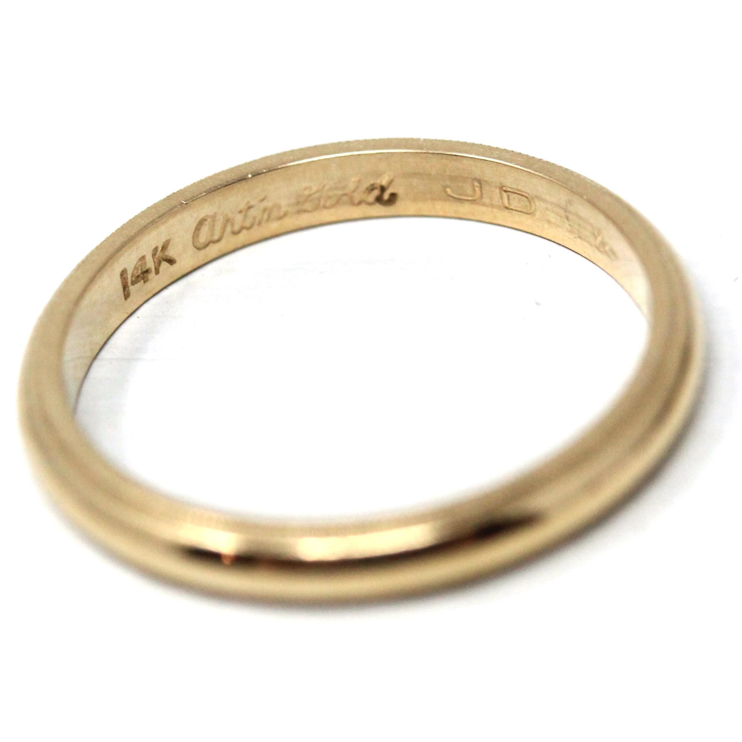 Milgrain Wedding Band - Modern 14k Yellow Gold Engraved "JD to RR 5-18-88" Ring - Estate 1988 Size 8 1/2 Men's Unisex Stacking Fine Jewelry