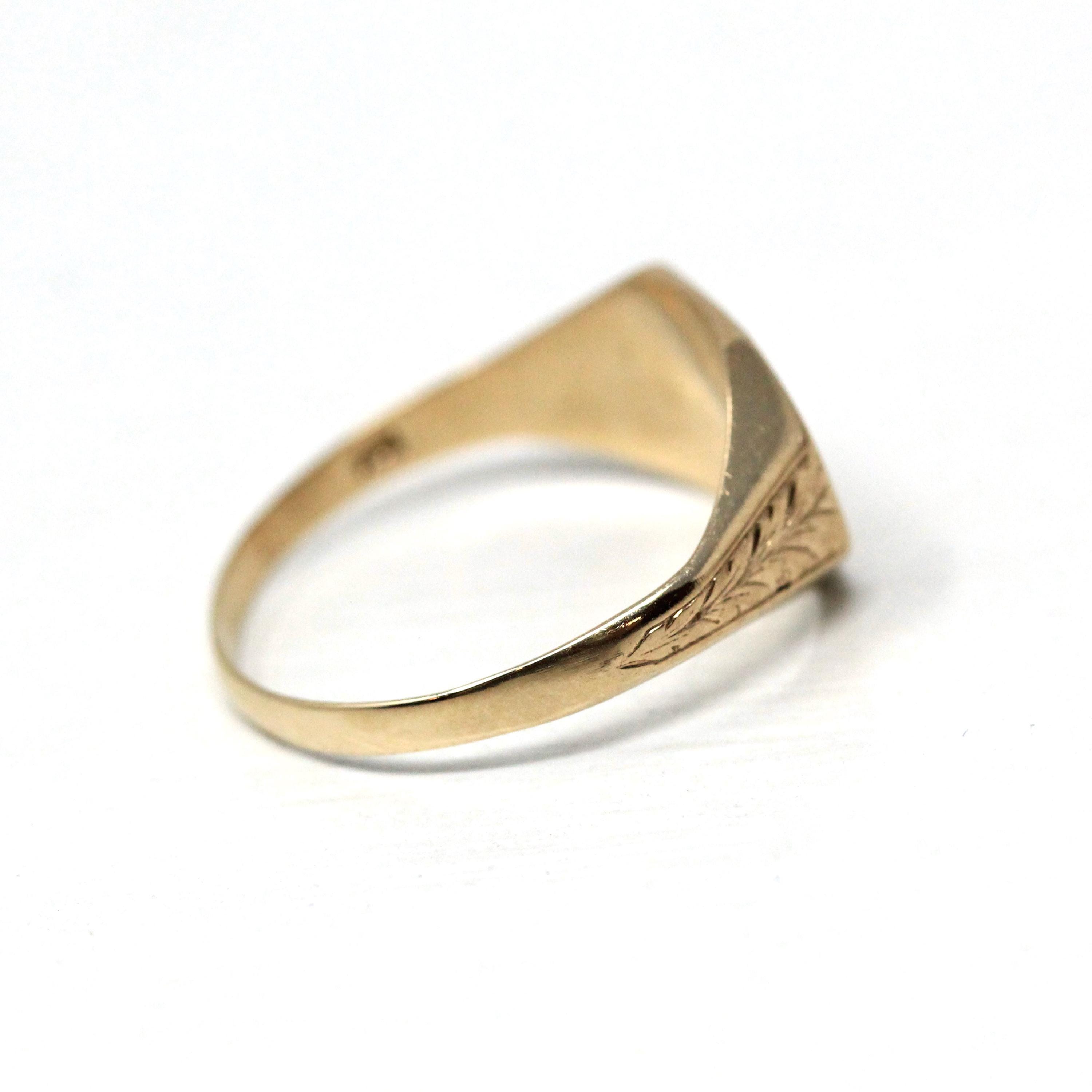 Vintage "MDH" Signet Ring - Retro 10k Yellow Gold Engraved Letters Initials Statement - Circa 1940s Size 7 Esemco Monogrammed Fine Jewelry