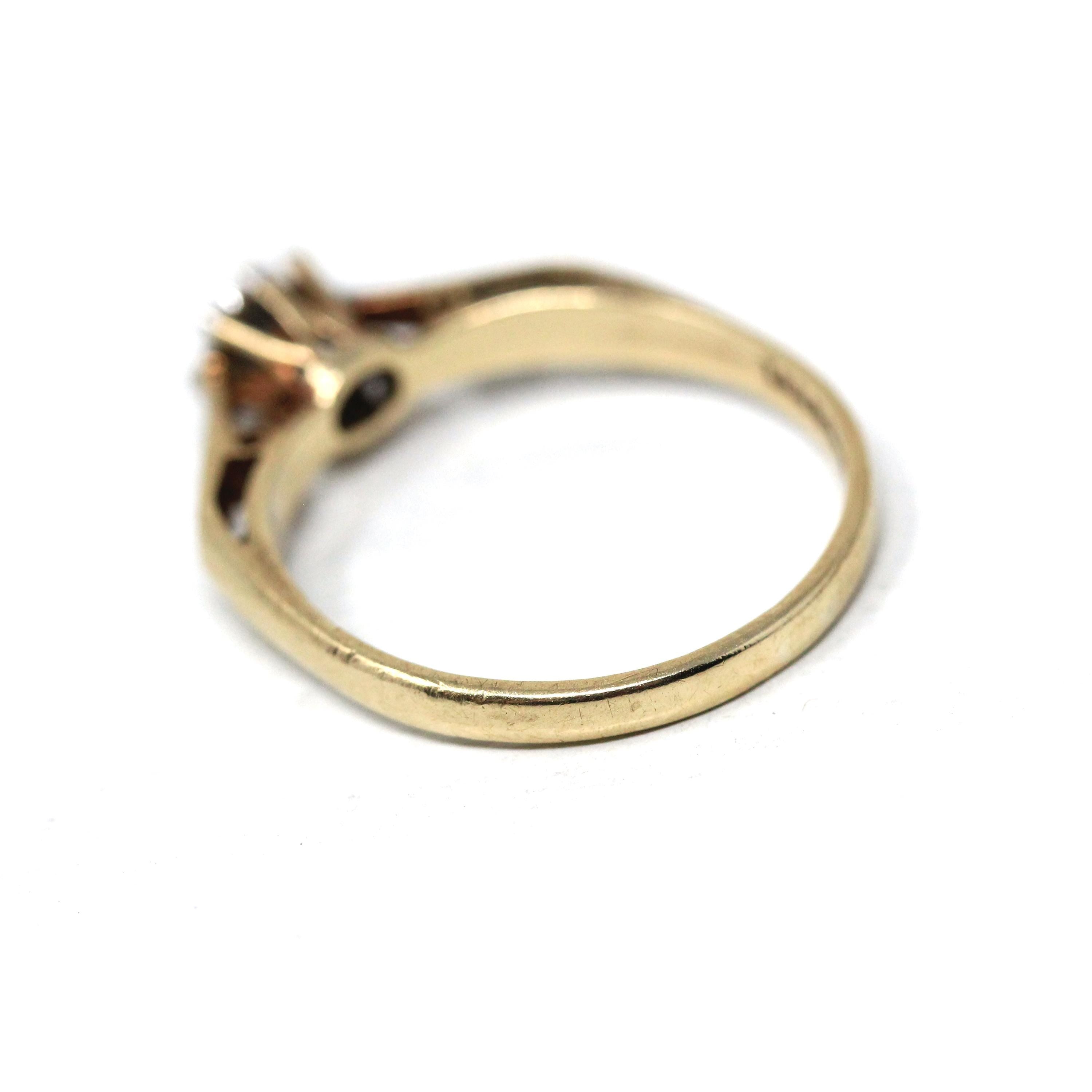 Vintage Star Diamond Ring - Retro Era Two Tone 9k Yellow & White Gold Engagement Ring - Circa 1970s Size 6 1/2 Fine Bridal Jewelry