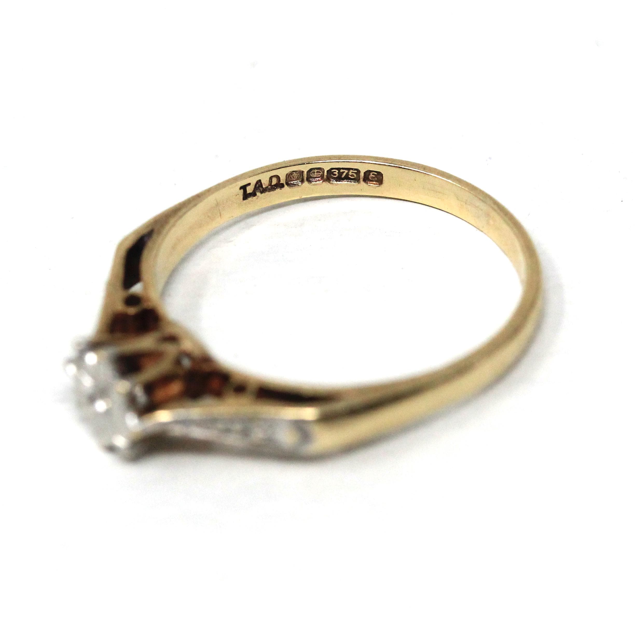 Vintage Star Diamond Ring - Retro Era Two Tone 9k Yellow & White Gold Engagement Ring - Circa 1970s Size 6 1/2 Fine Bridal Jewelry