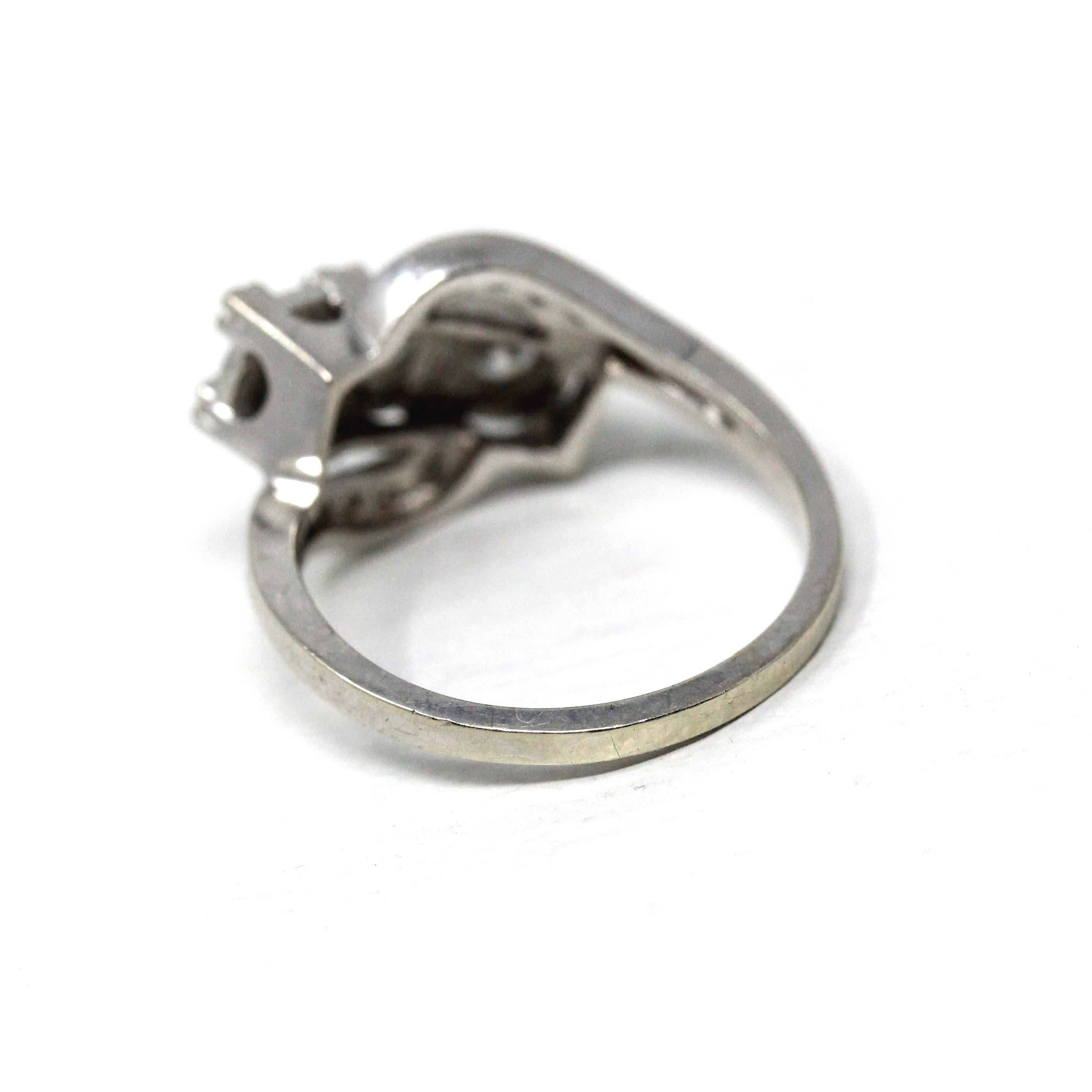 Mid Century Diamond Swirl Ring - Vintage 14K White Gold .50 CTW Diamond Gemstones - Circa 1950s Era Size 6 1/2 Fine Engagement Jewelry