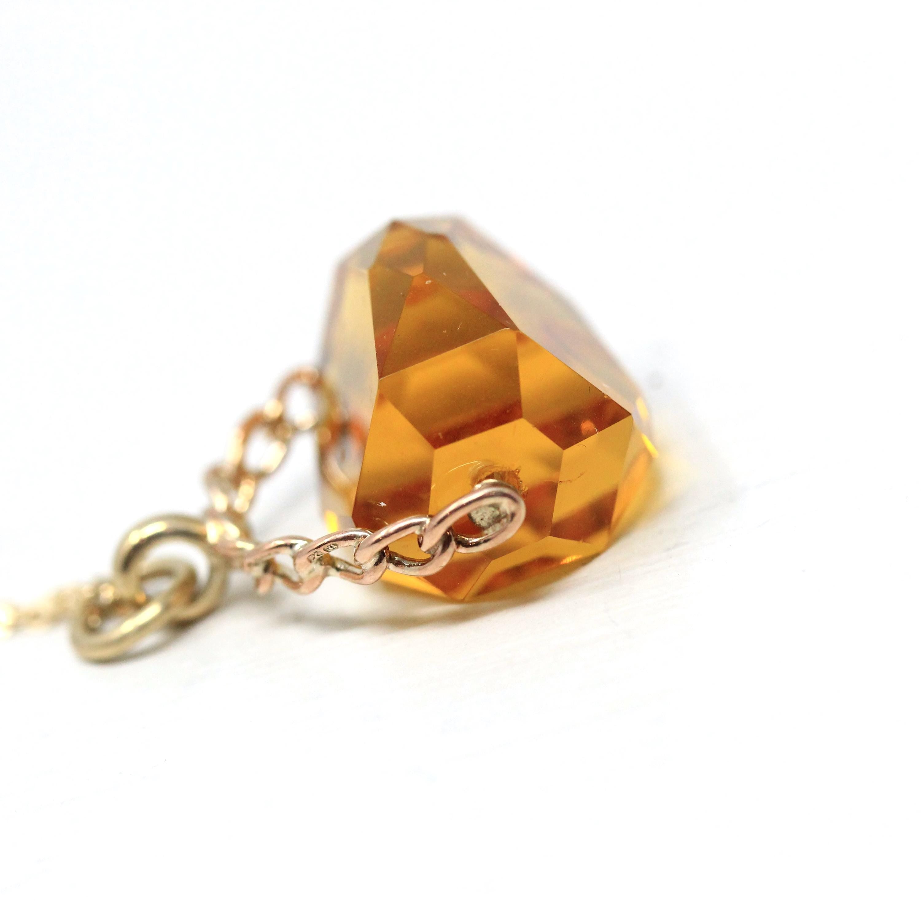 Antique Spinner Fob - Victorian 9k English Yellow Gold Simulated Citrine Pendant Necklace - Dated 1897 Unique Faceted Glass Gemstone Jewelry