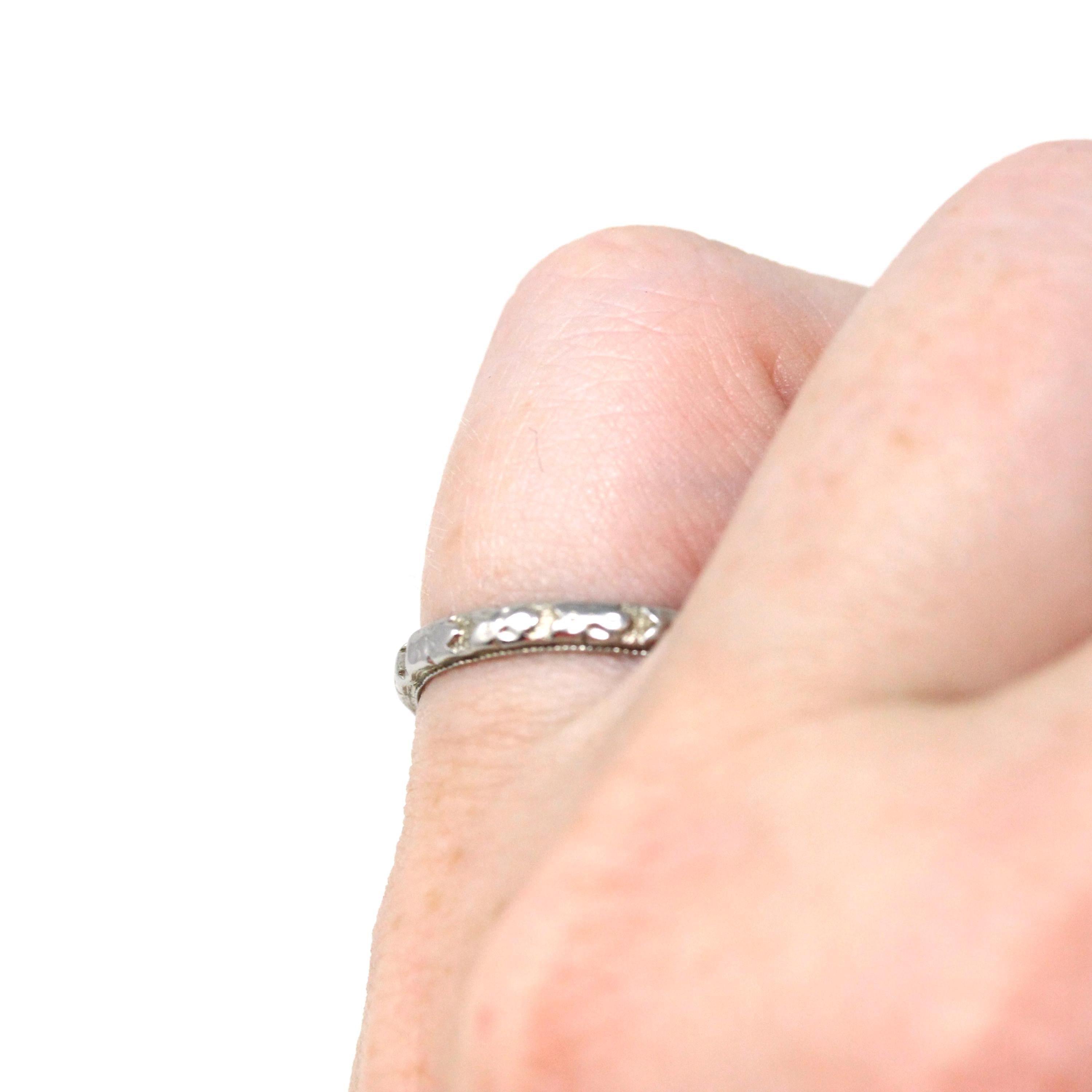 Floral Wedding Band - Vintage Art Deco 18k White Gold Flower Eternity Ring - Circa 1930s Era Size 5 1/2 Bridal Unisex Fine 30s Era Jewelry