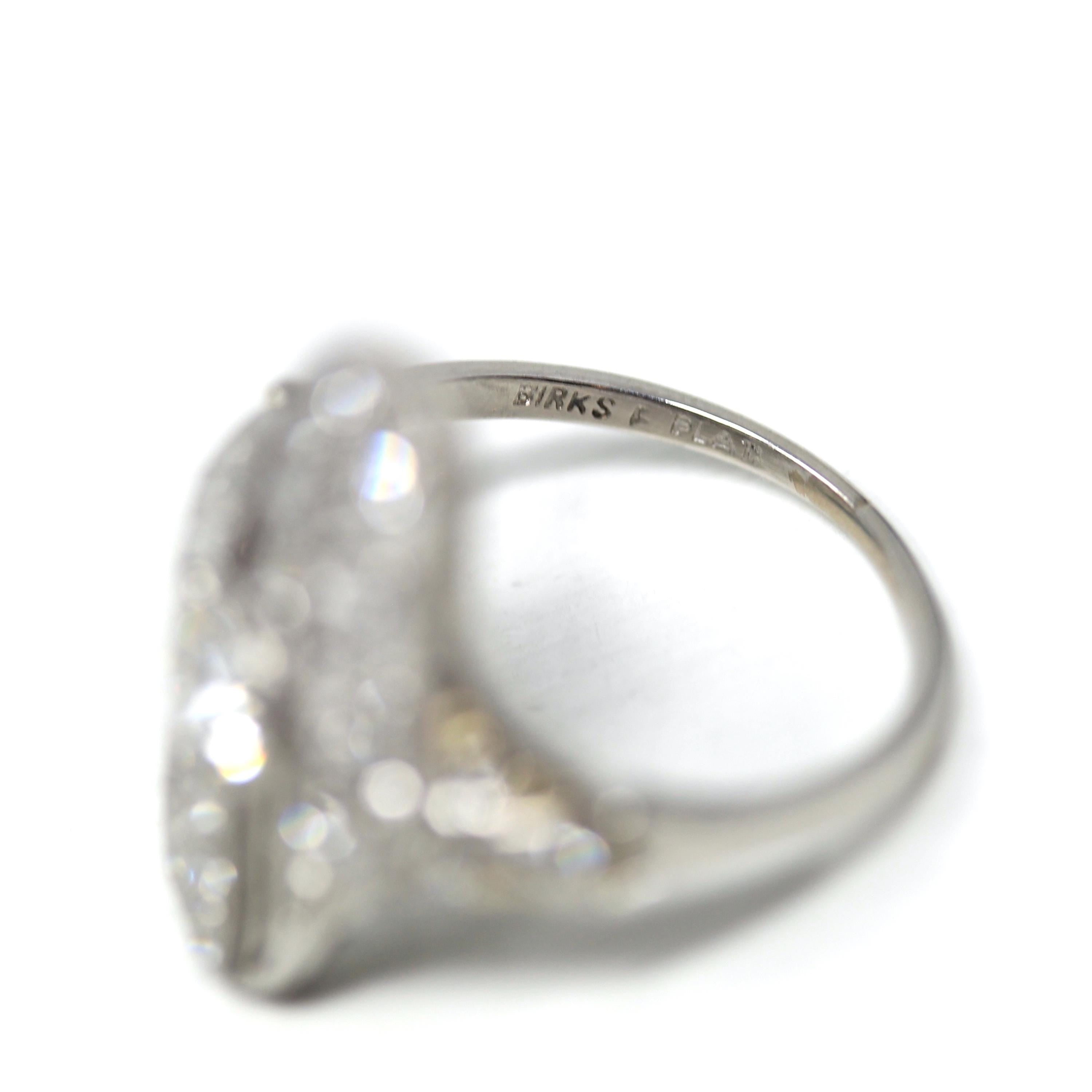 Art Deco Shield Ring - Vintage Platinum Natural Genuine Diamond Statement Filigree - Antique 1920s Era Size 6 1/4 Handmade Fine 20s Jewelry