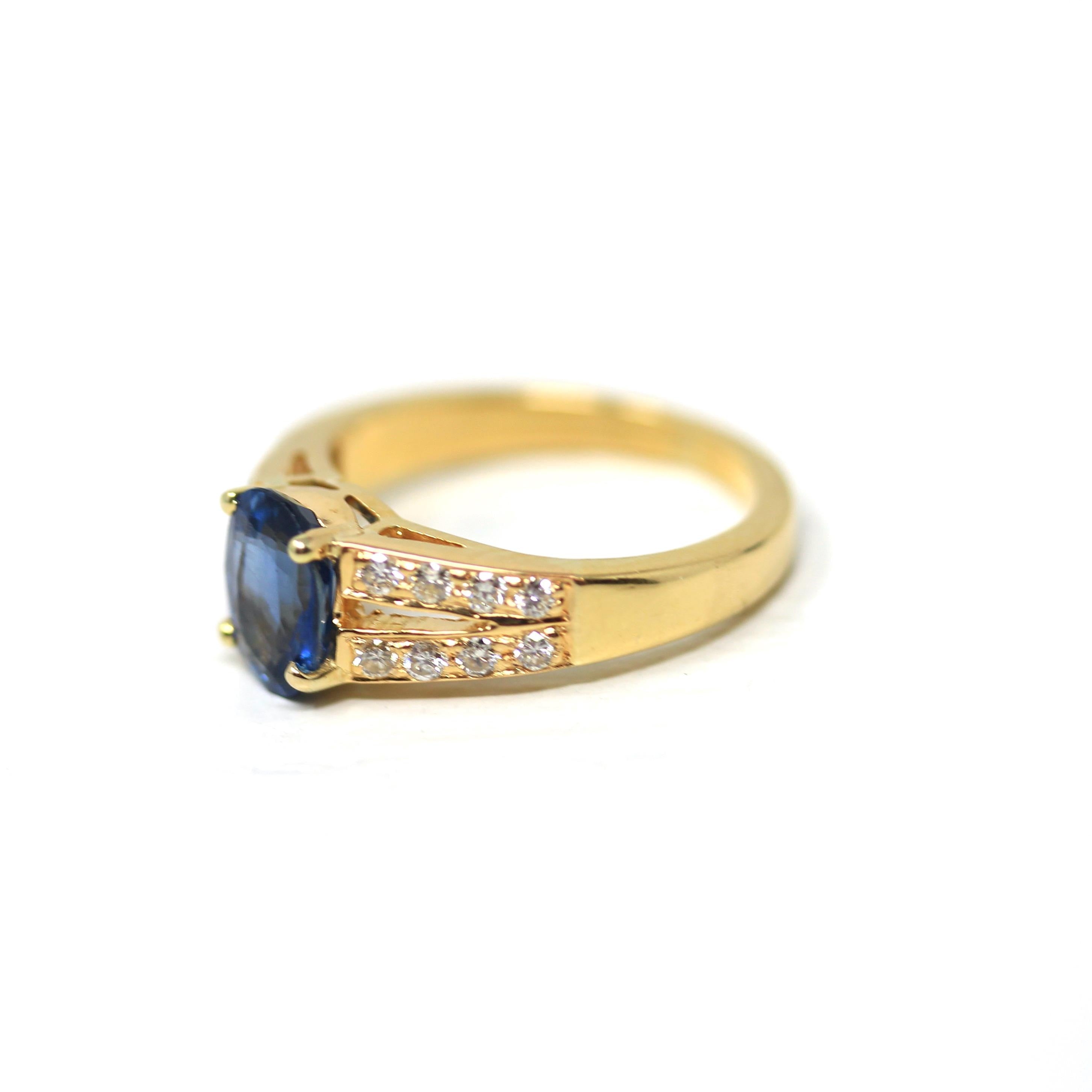 Sapphire & Diamond Ring - Modern 18k Yellow Gold Natural Gemstones Split Shank Engagement - Estate Circa 2000's Era Size 4 1/4 Fine Jewelry