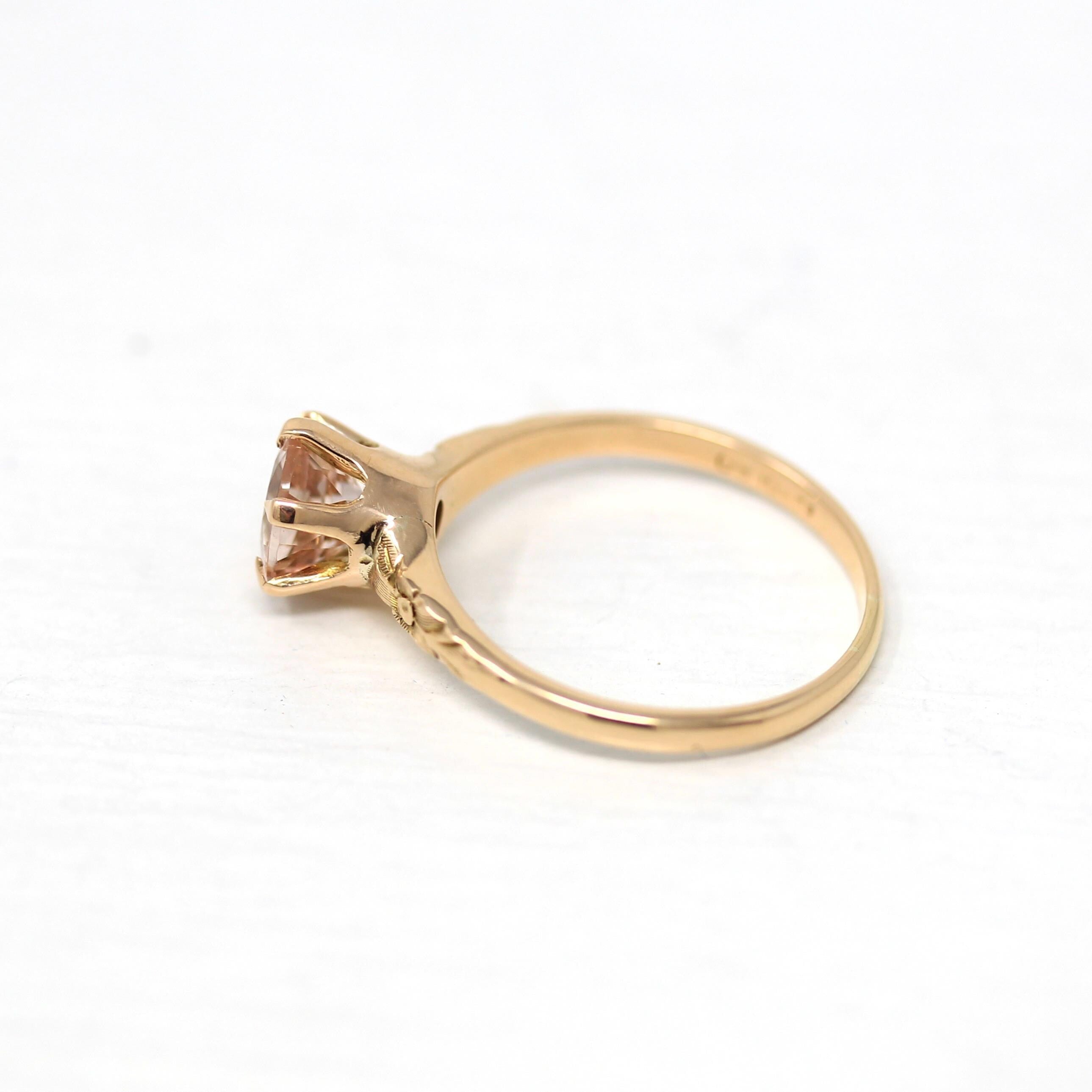 Natural Morganite Ring - Edwardian 10k Yellow Gold Round Faceted Pink Gem - Antique Circa 1910s Era Size 7 1/2 Ostby Barton Fine OB Jewelry