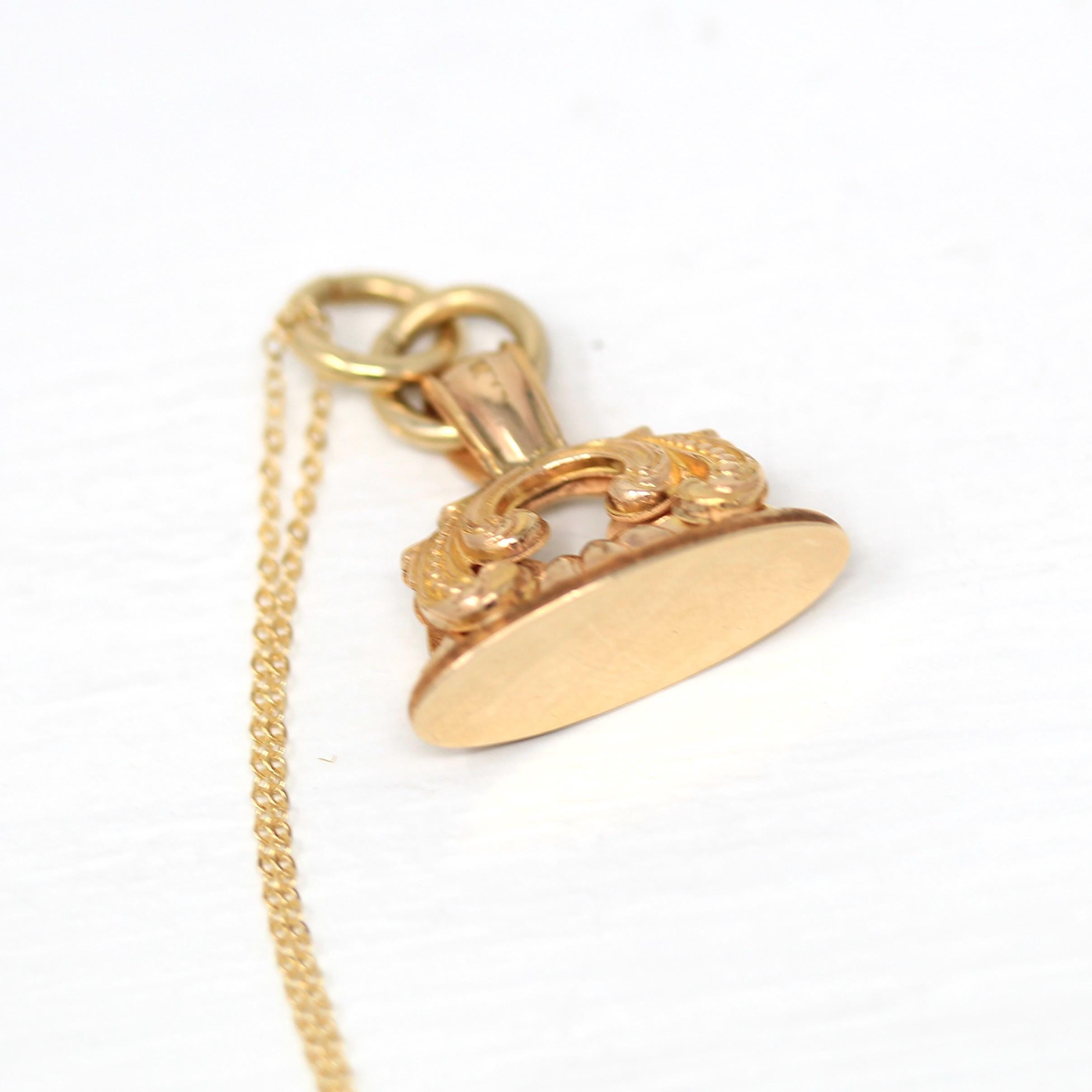 Antique Fob Necklace - Victorian Gold Filled Ornate Repousse Style Charm - Vintage Circa 1880s Era Pocket Watch Fashion Accessory Jewelry