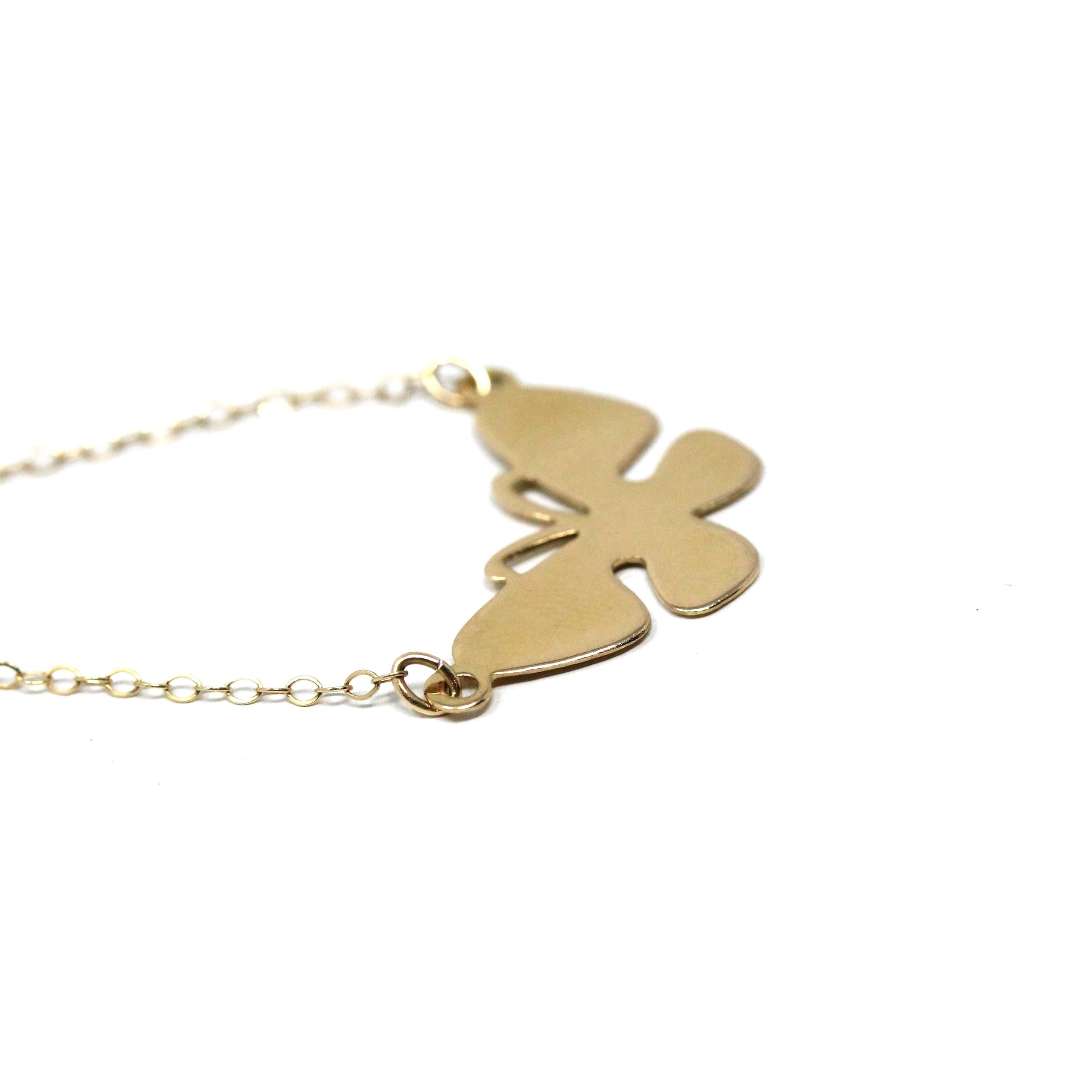 Modern Butterfly Necklace - Estate 14k Yellow Gold Figural Winged Insect Pendant Necklace - Circa 2000's Era Statement Bug Fine Jewelry