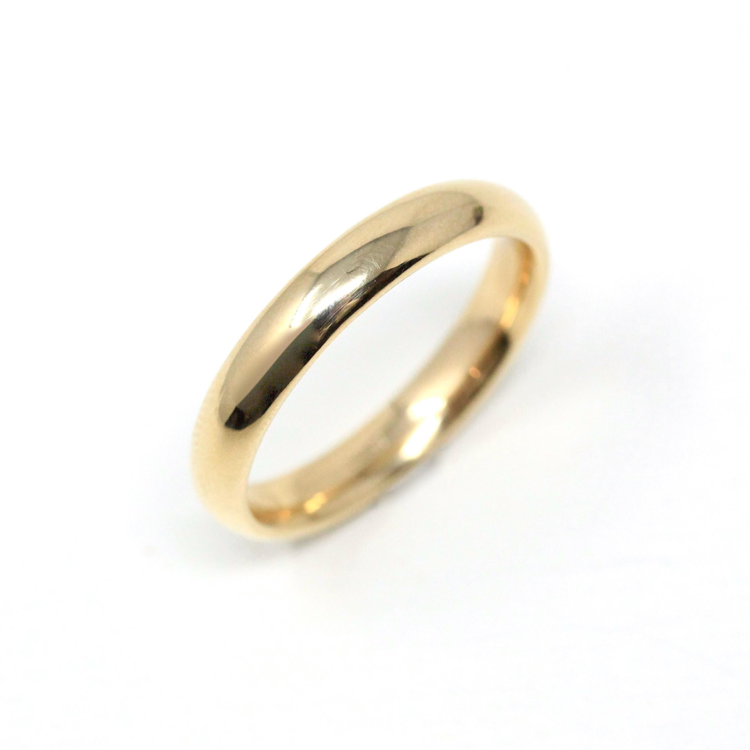 Vintage Wedding Band - Modern Estate Era 14k Yellow Gold Plain Circa 1988 Ring - Size 9 Signed Art Carved J.R. Wood Bridal Fine 80s Jewelry