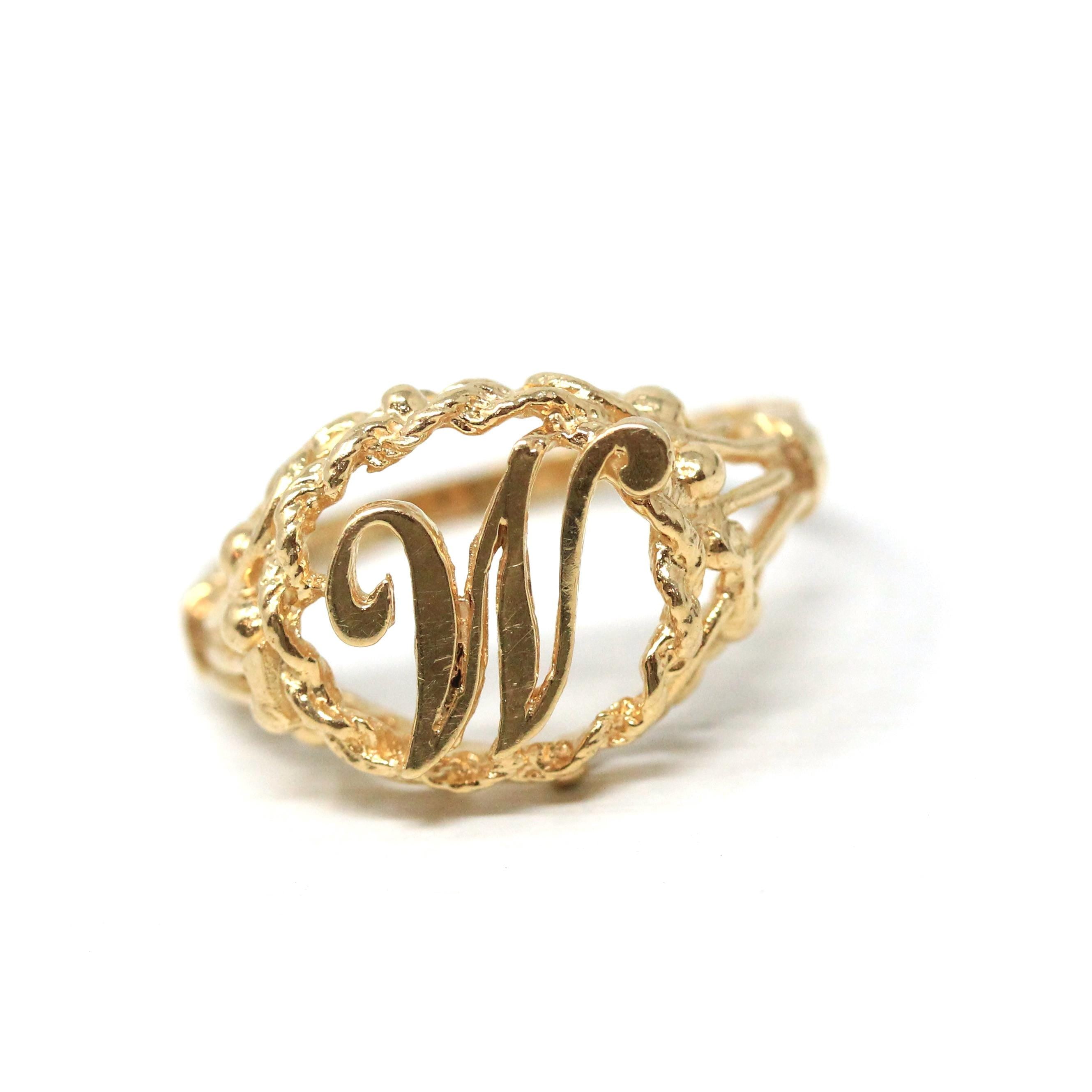 Letter "M" Ring - Estate 14k Yellow Gold Single Initial Twisted Rope Design - Vintage Circa 1990s Era Size 5 3/4 Statement 90s Fine Jewelry