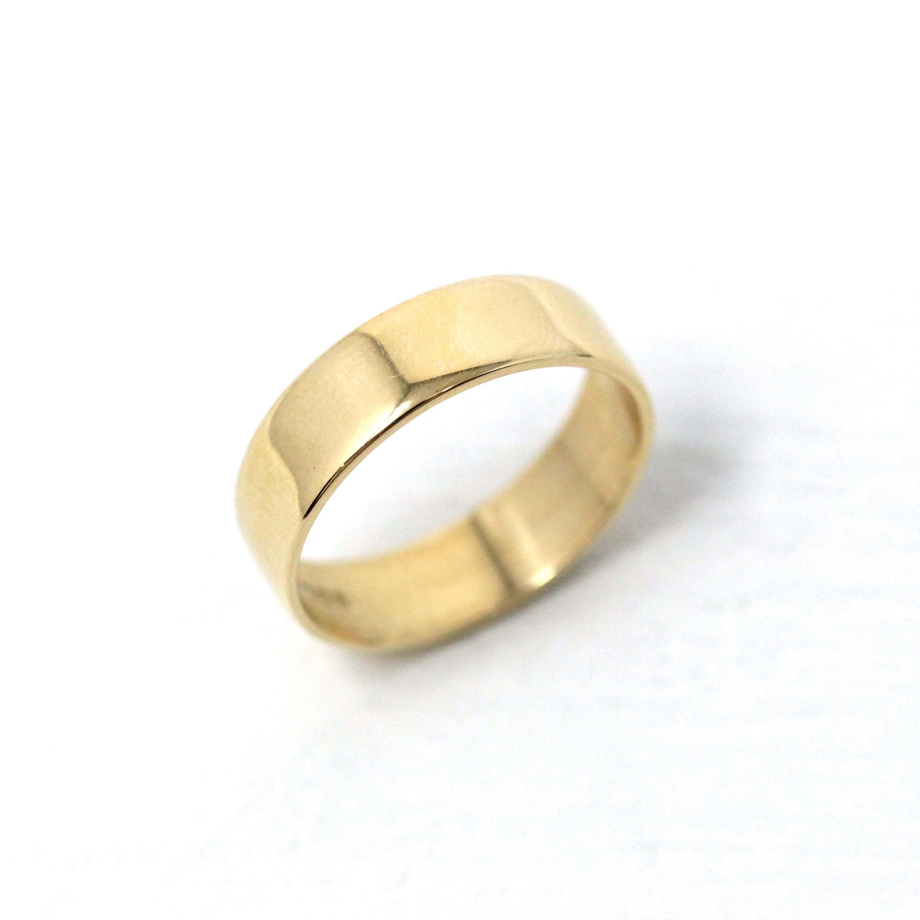 Wide Cigar Band - Vintage 9k Yellow Gold London England UK - Circa 1970s Era Size 8 3/4 English Hallmarks 1979 Fine Minimalist 70s Jewelry