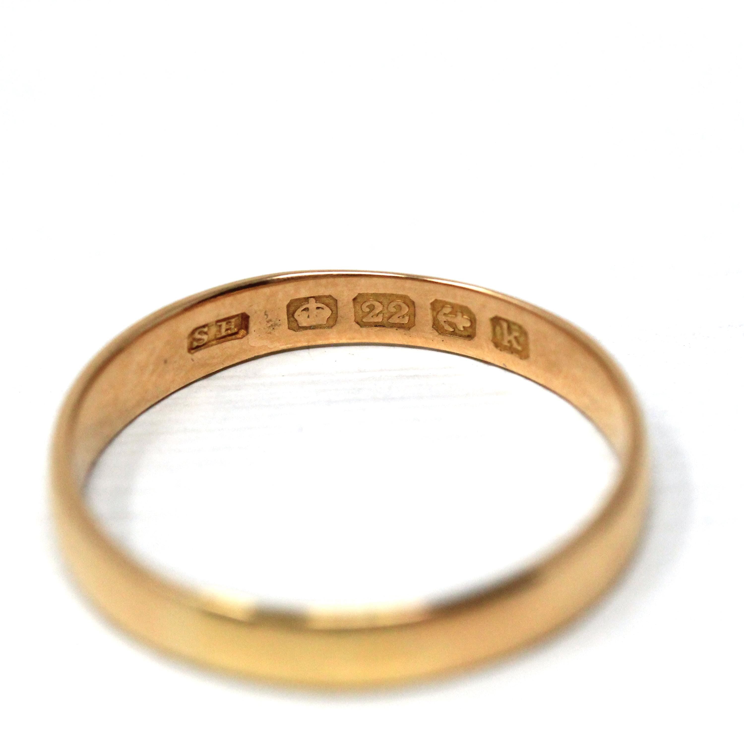 Edwardian Era Ring - Antique 22k Yellow Gold Birmingham England UK Band - Dated 1909 Size 8 1/2 English Hallmarks Fine Minimalist Jewelry