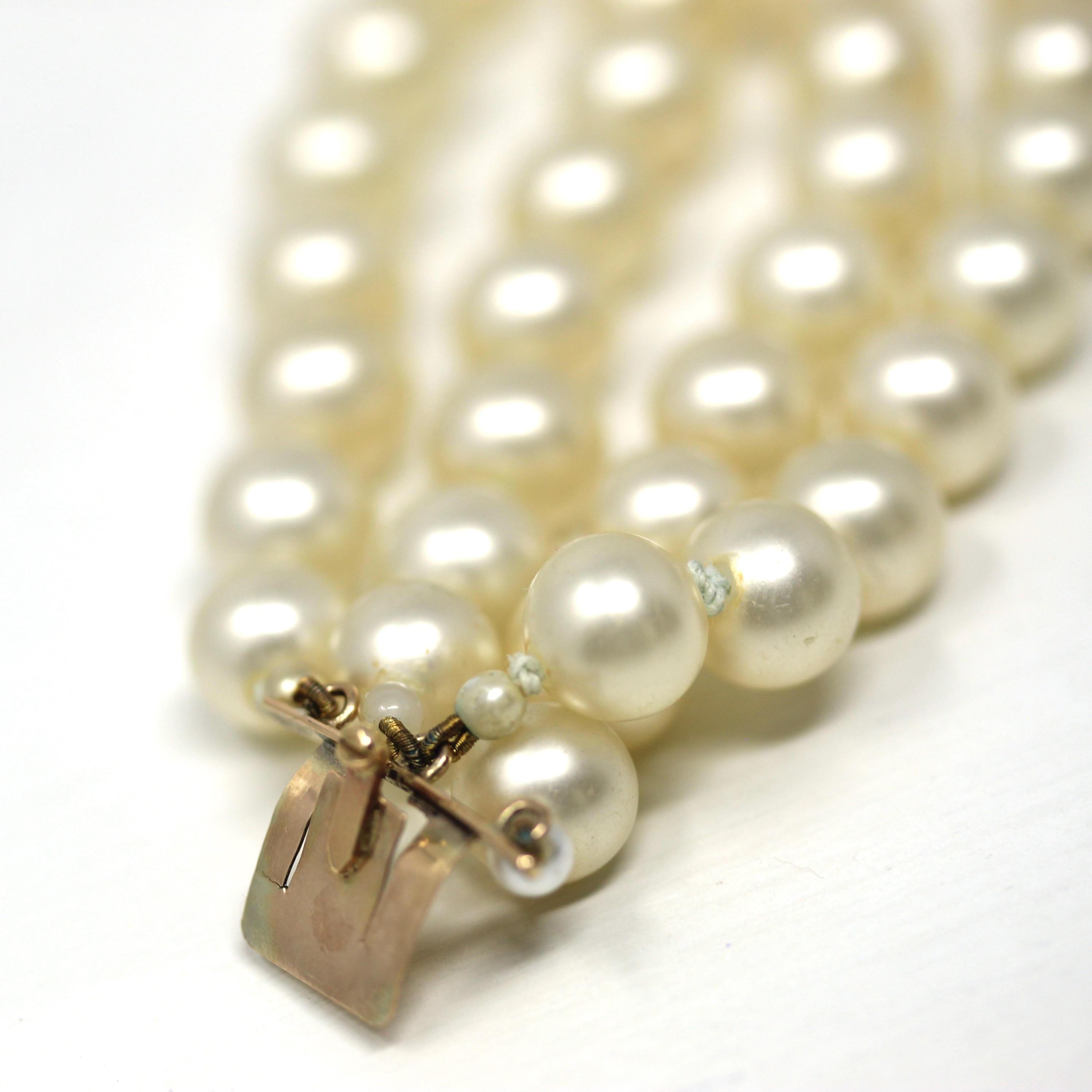 Antique Enamel Bracelet - Victorian Era 10k Rosy Yellow Gold Royal Blue Guilloché Enamel Clasp - Simulated Pearl Fine Celestial Jewelry