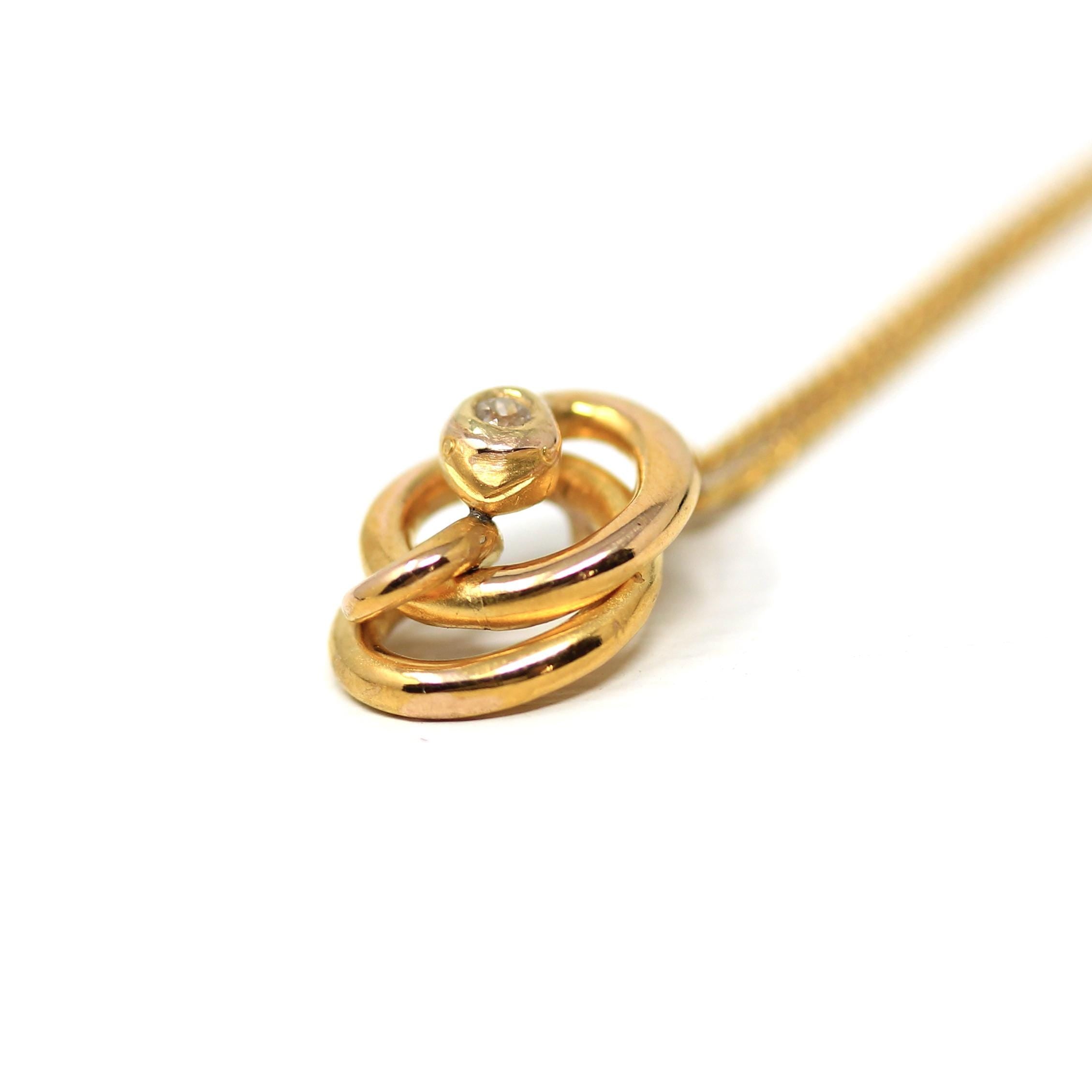 Antique Snake Charm - Edwardian 14k Yellow Gold Pin Conversion Pendant - Vintage Circa 1910s Era Serpent Old English Diamond Fine Jewelry