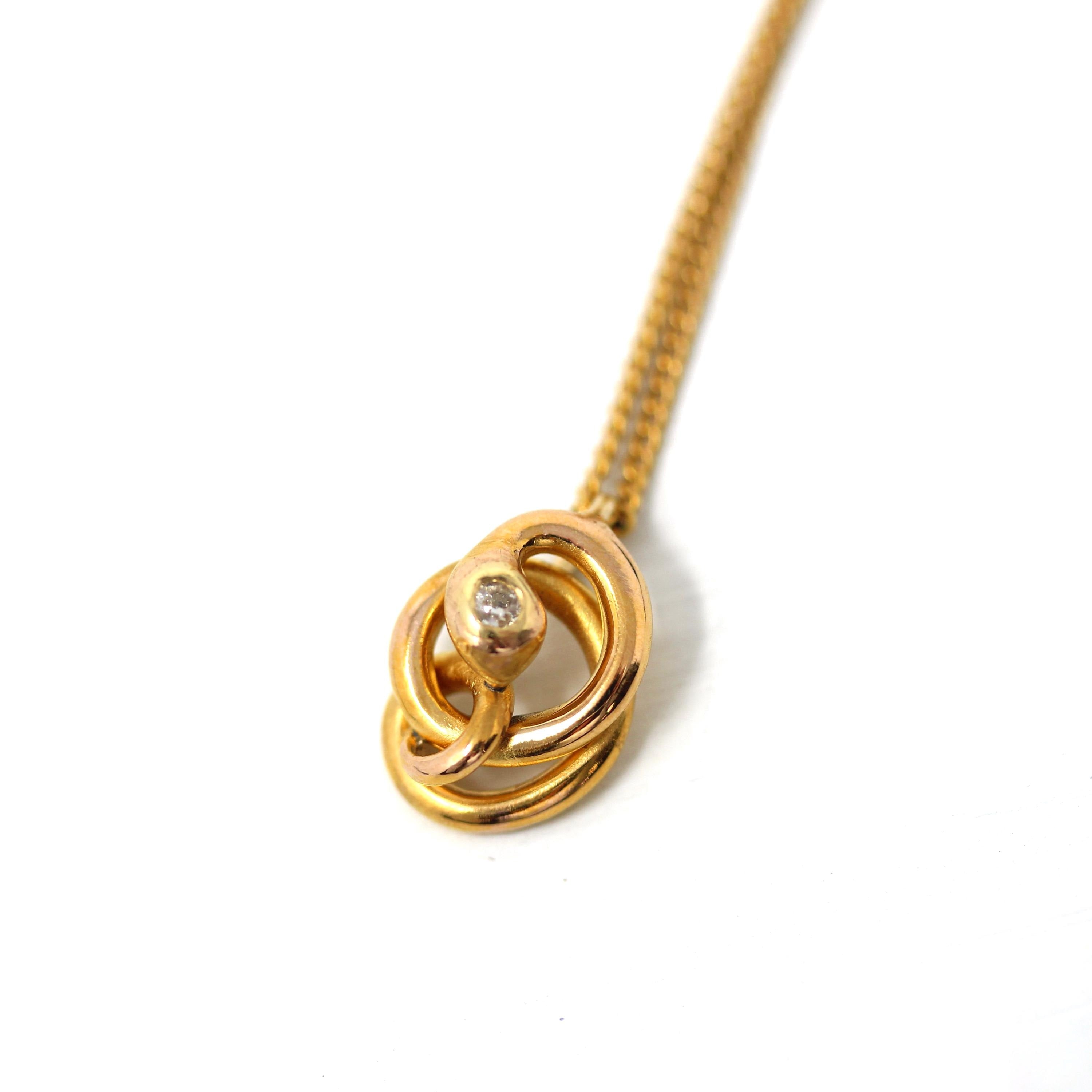 Antique Snake Charm - Edwardian 14k Yellow Gold Pin Conversion Pendant - Vintage Circa 1910s Era Serpent Old English Diamond Fine Jewelry