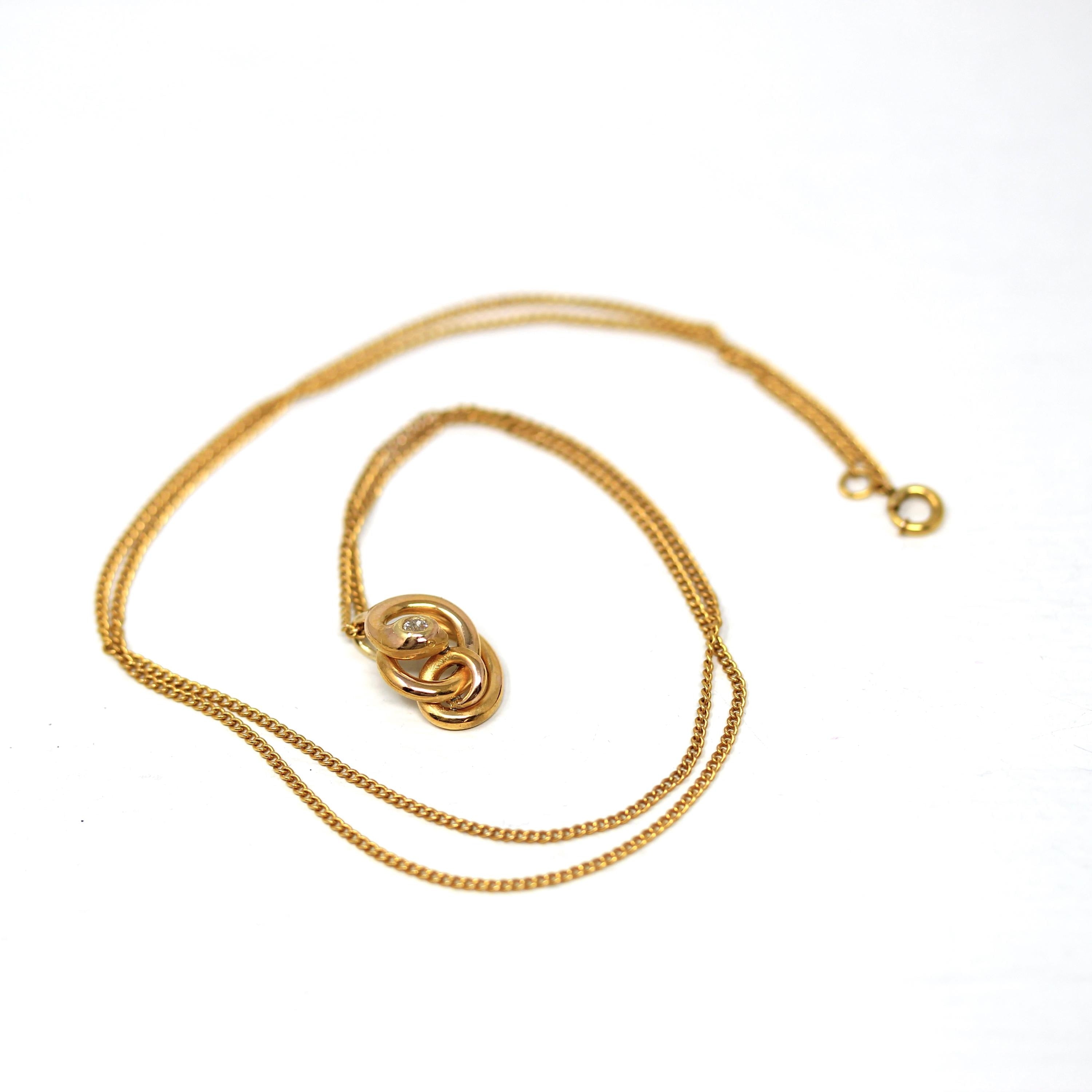 Antique Snake Charm - Edwardian 14k Yellow Gold Pin Conversion Pendant - Vintage Circa 1910s Era Serpent Old English Diamond Fine Jewelry