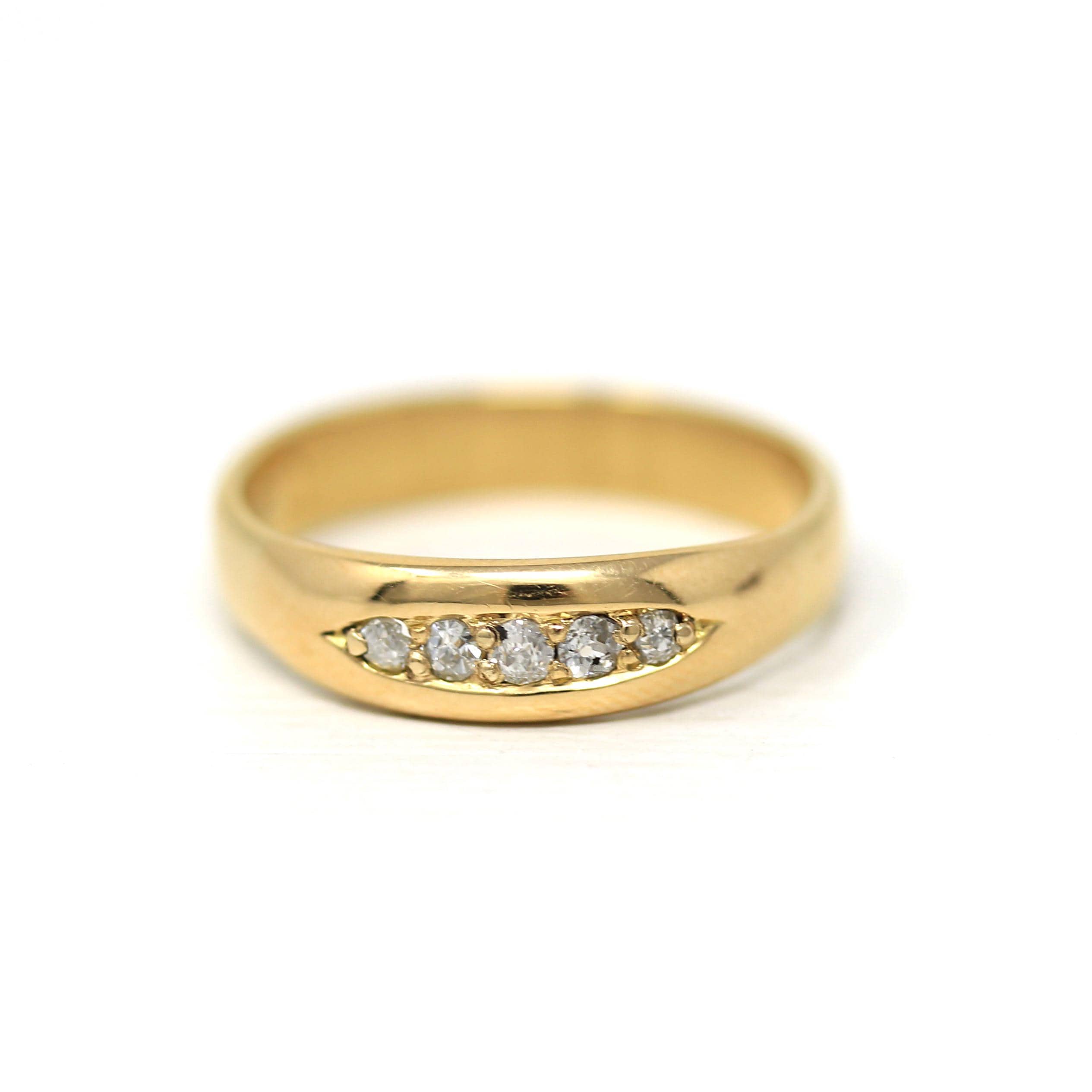Antique Diamond Band - Edwardian 18k Yellow Gold .16 CTW Natural Gemstone Ring - Vintage 1910s Era English Fine Precious Bridal Jewelry
