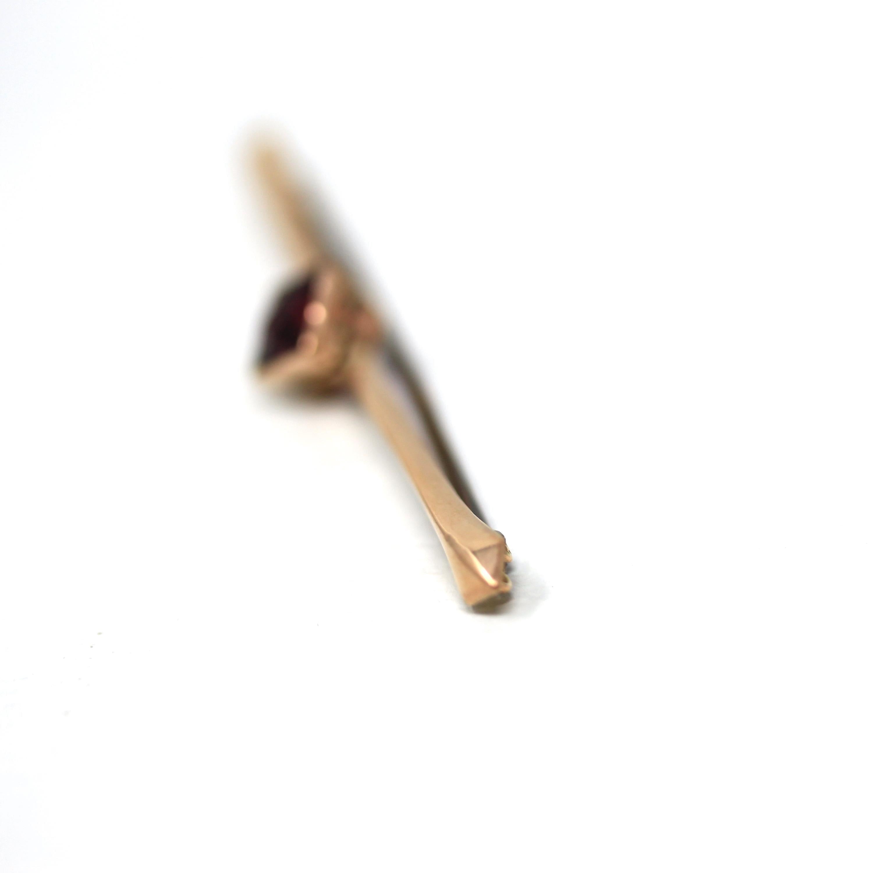 Antique Garnet Brooch - Edwardian 9k Yellow Gold Statement Natural Rhodolite Bar Pin - Circa 1910s Fine January Birthstone Fashion Jewelry