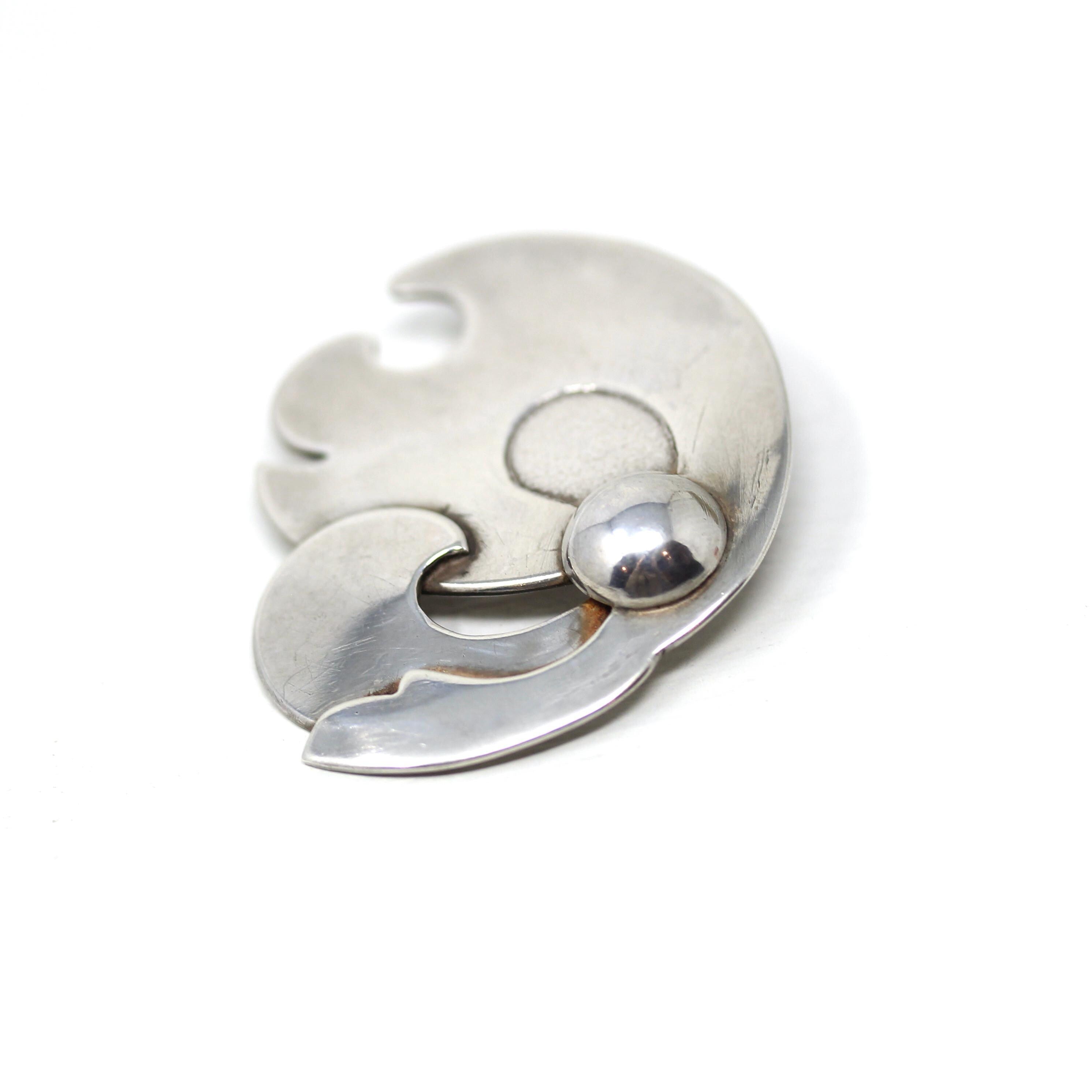Vintage Modernist Brooch - Retro Era Sterling Silver Organic Funky Cutout Shapes Pin - Circa 1960s Handmade Fashion Statement Fine Jewelry