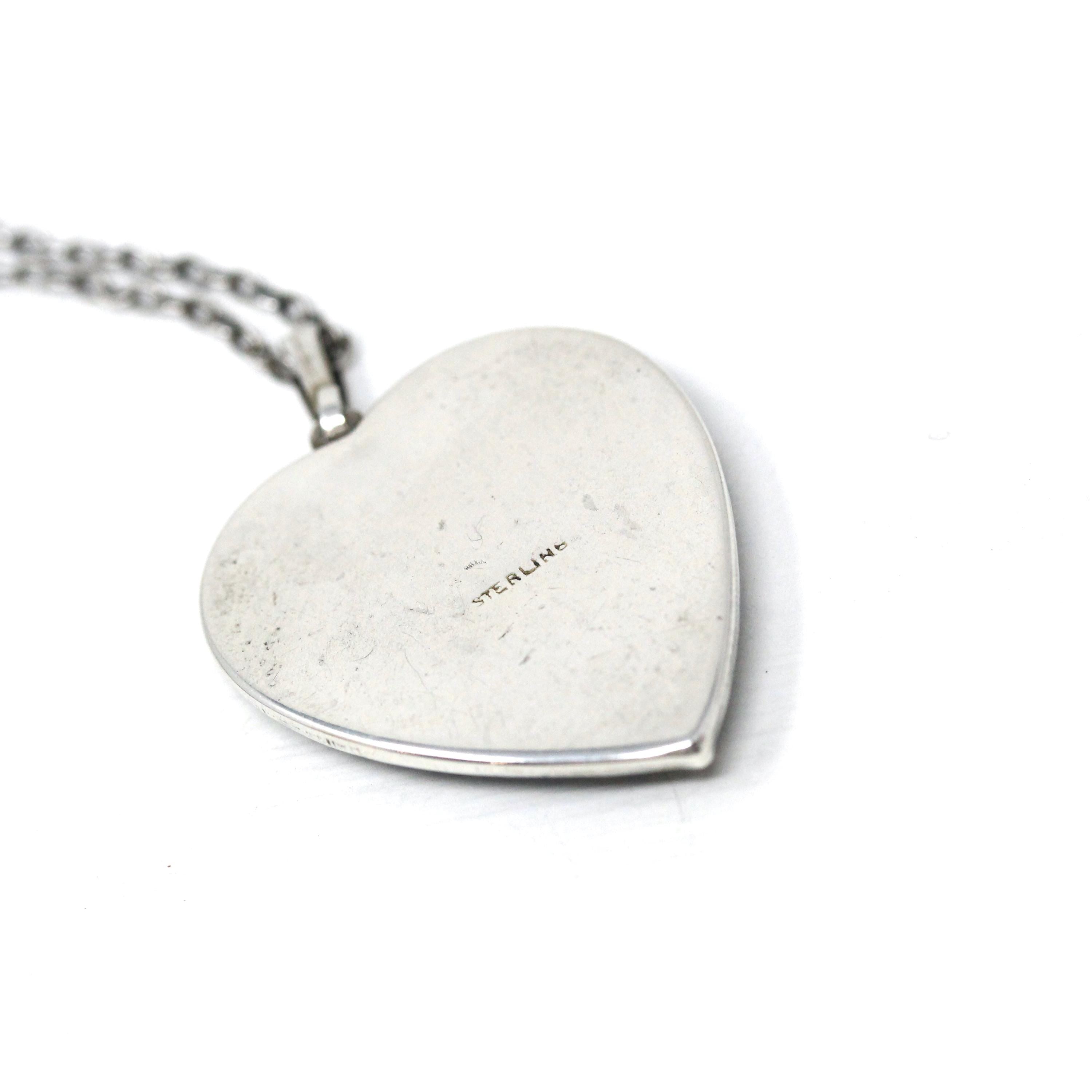 Morpho Butterfly Pendant - Art Deco Sterling Silver Blue Wing Heart Necklace - Vintage Circa 1930s Era Palm Tree Beach Sunset Insect Jewelry