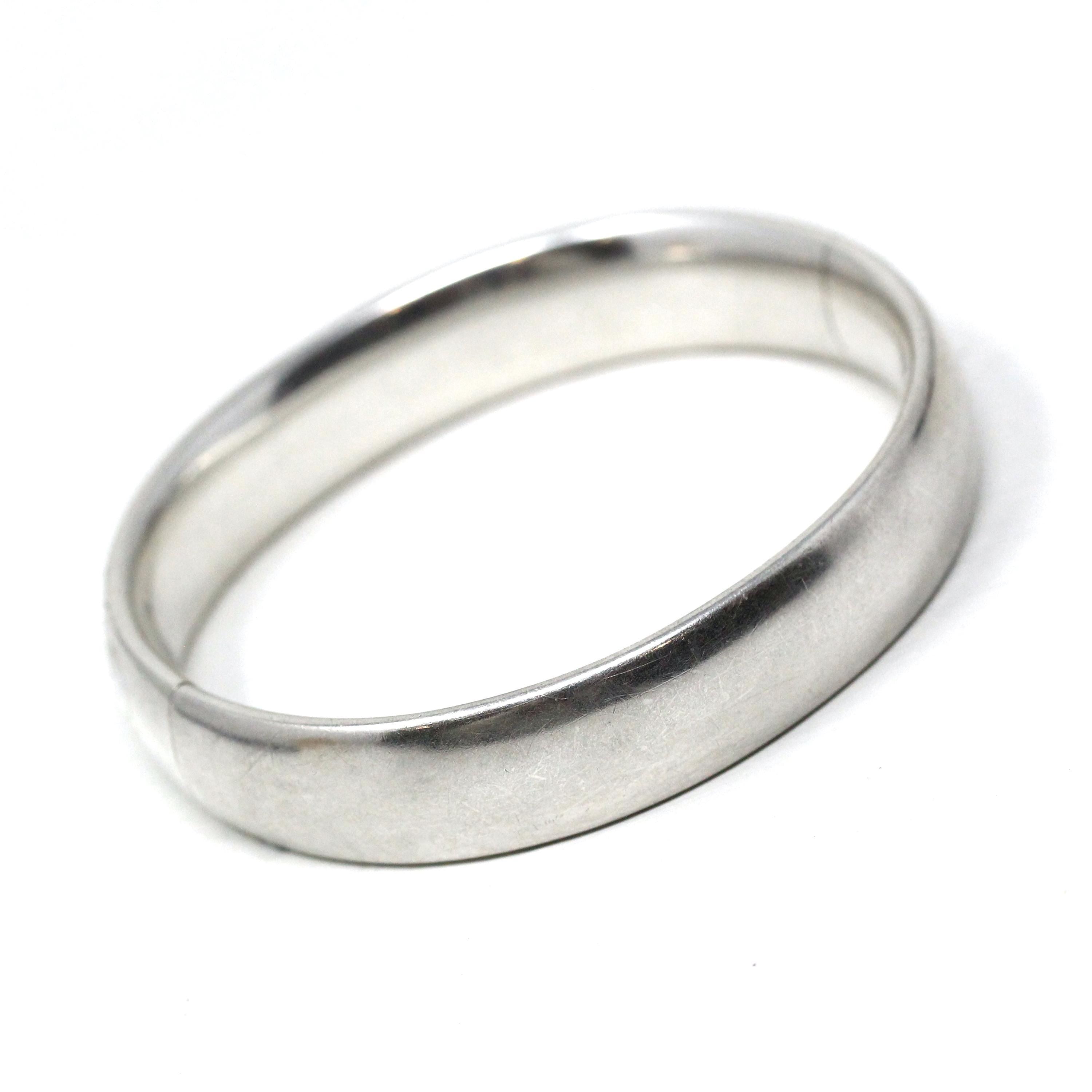 Vintage Bangle Bracelet - Retro Sterling Silver Engraved Nature Inspired Design Brushed Finish - Circa 1940s Era Statement Accessory Jewelry